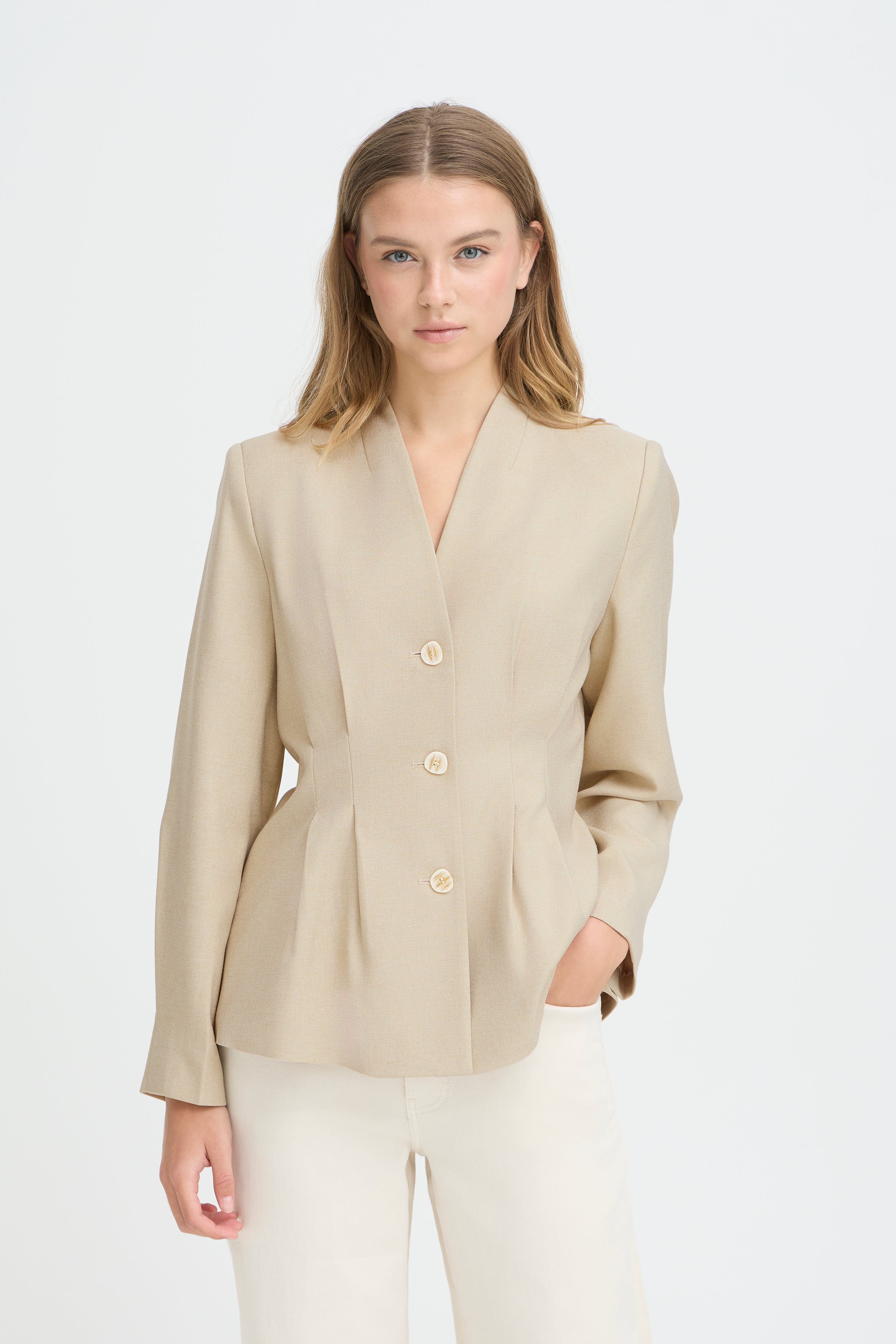 IHLEXI Blazer in oatmeal / nature polyester | ICHI