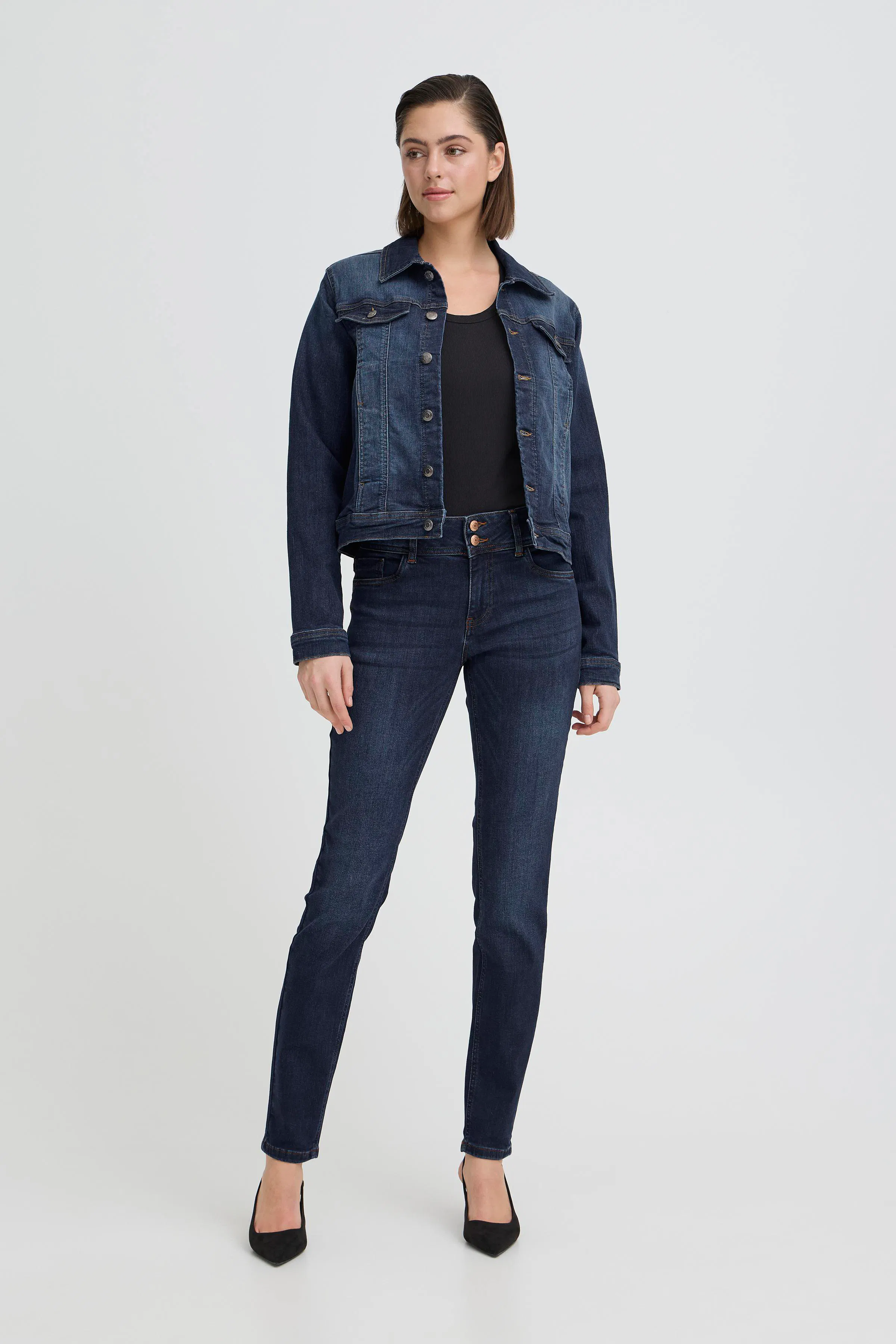 PZSUZY HW Curved Jeans Skinny leg in un-washed denim / blue cotton