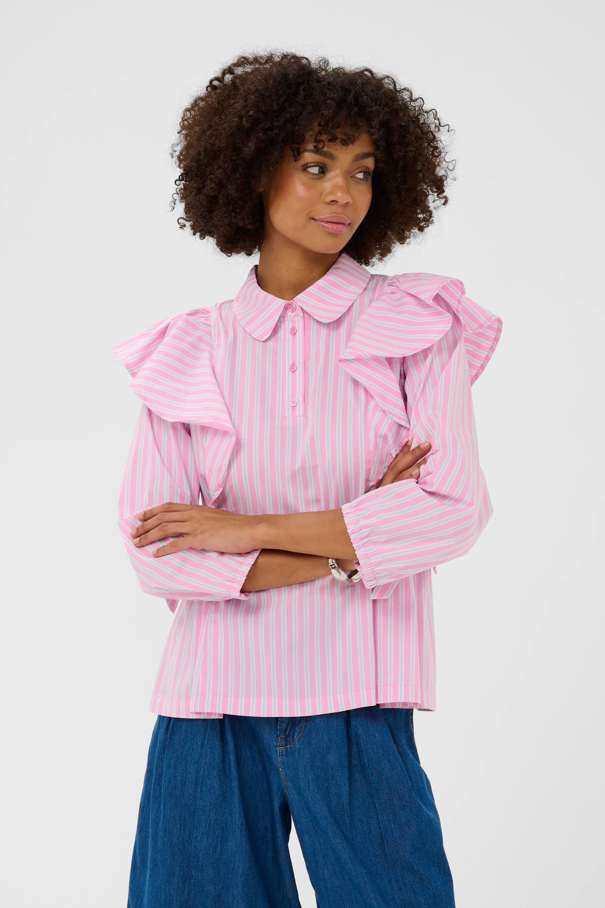 トップス JILTU petit frill blouse pink 01 CUart Blouse in pink stripe colour