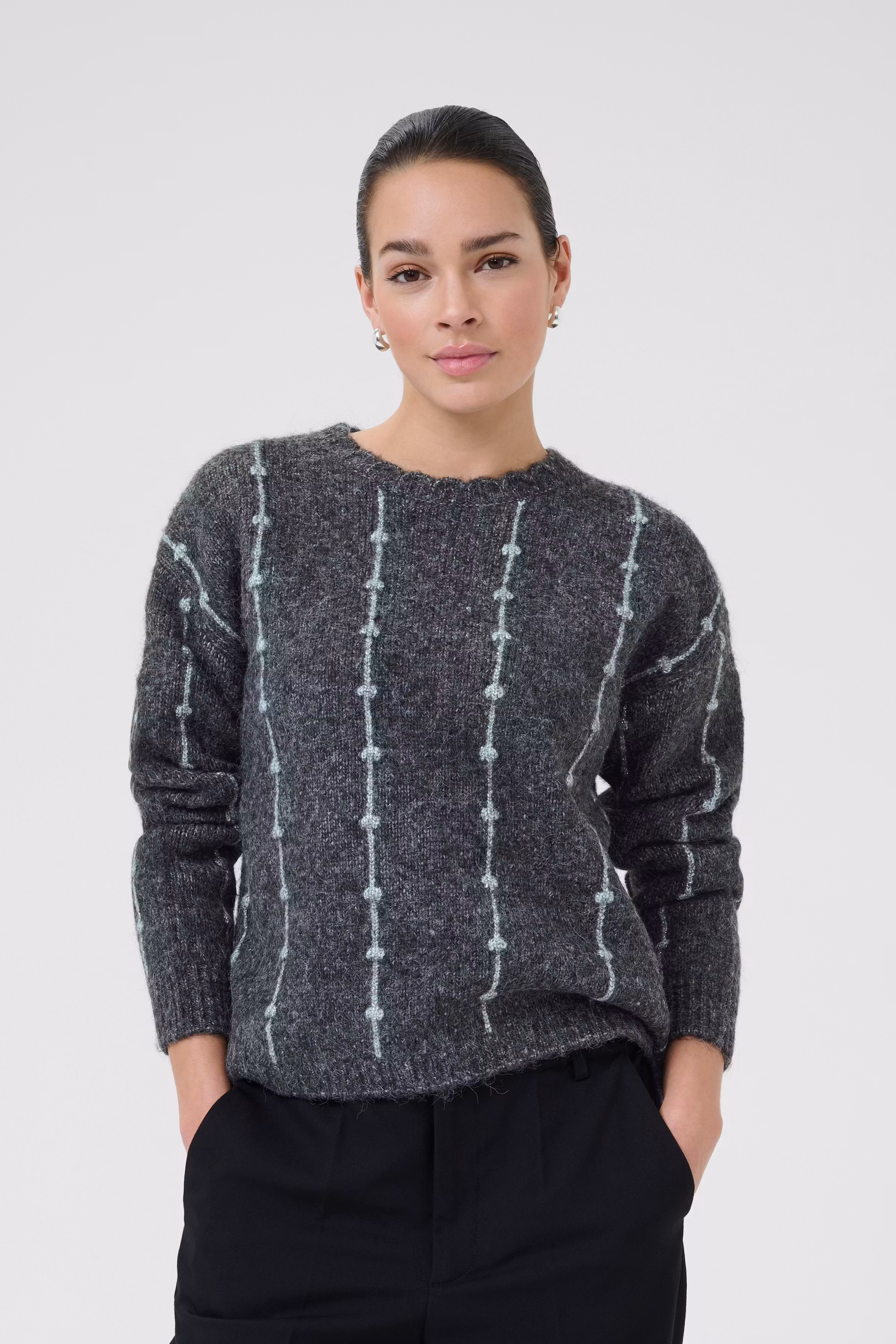 KAnaja Pullover i black oyster melange / grey farge | KAFFE Clothing