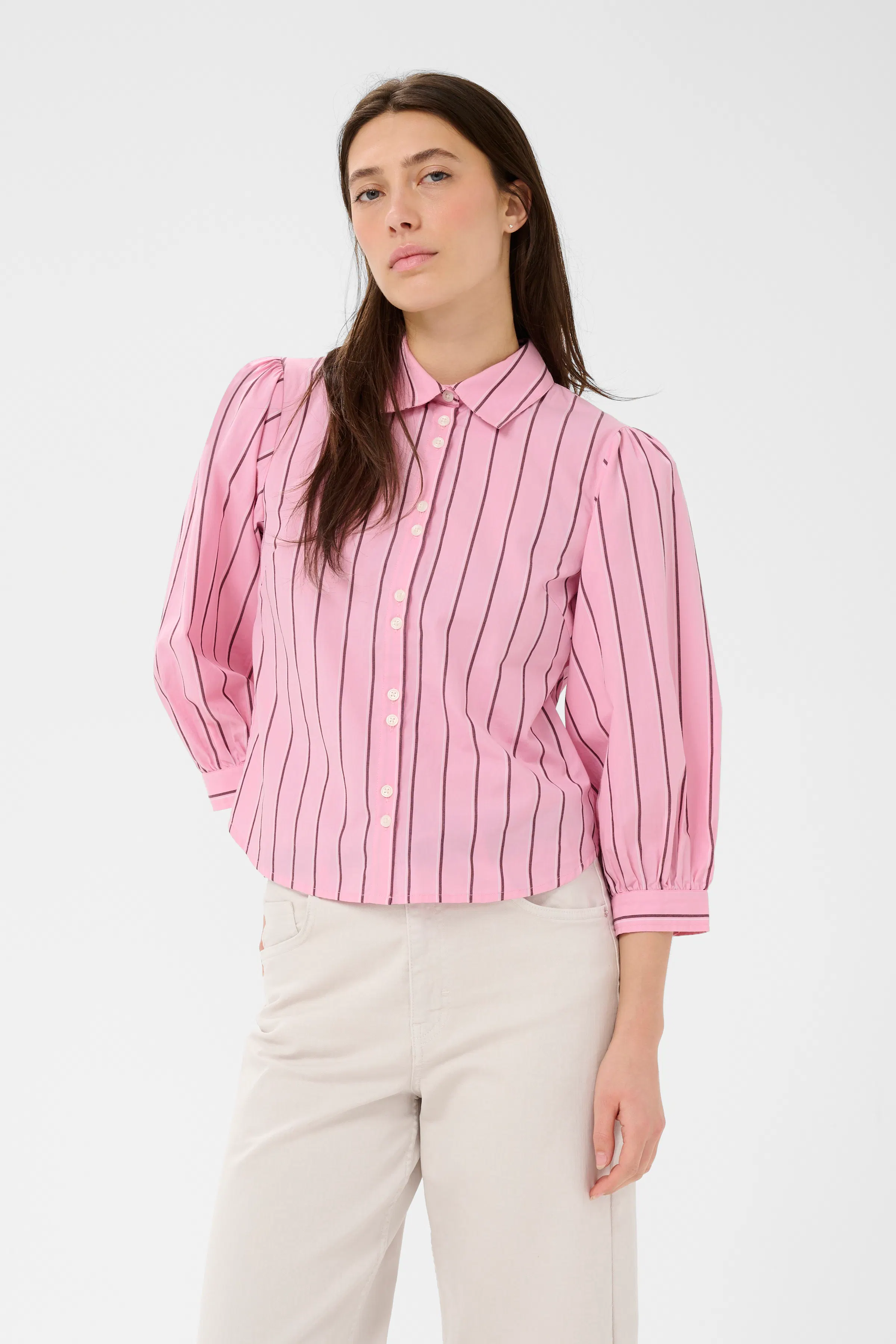ÉMARY ANNE オフショル　トップス　ピンク AnaisPW Shirt in pink stripe cotton