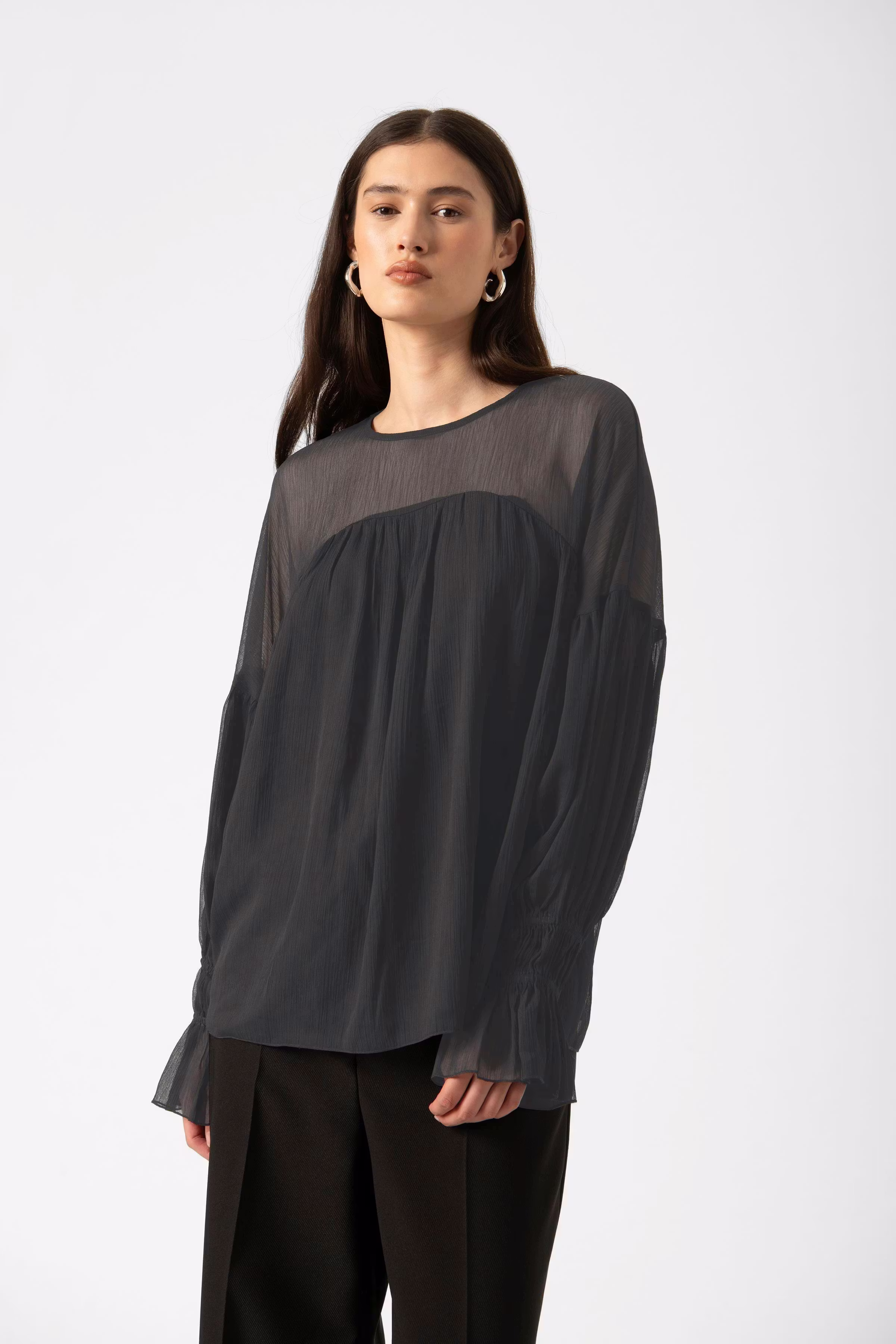 Dolmansleeve Sheer Blouse ブラック 新品タグ付 Villain Textured Blouse | Disturbia - Shop Women's Gothic
