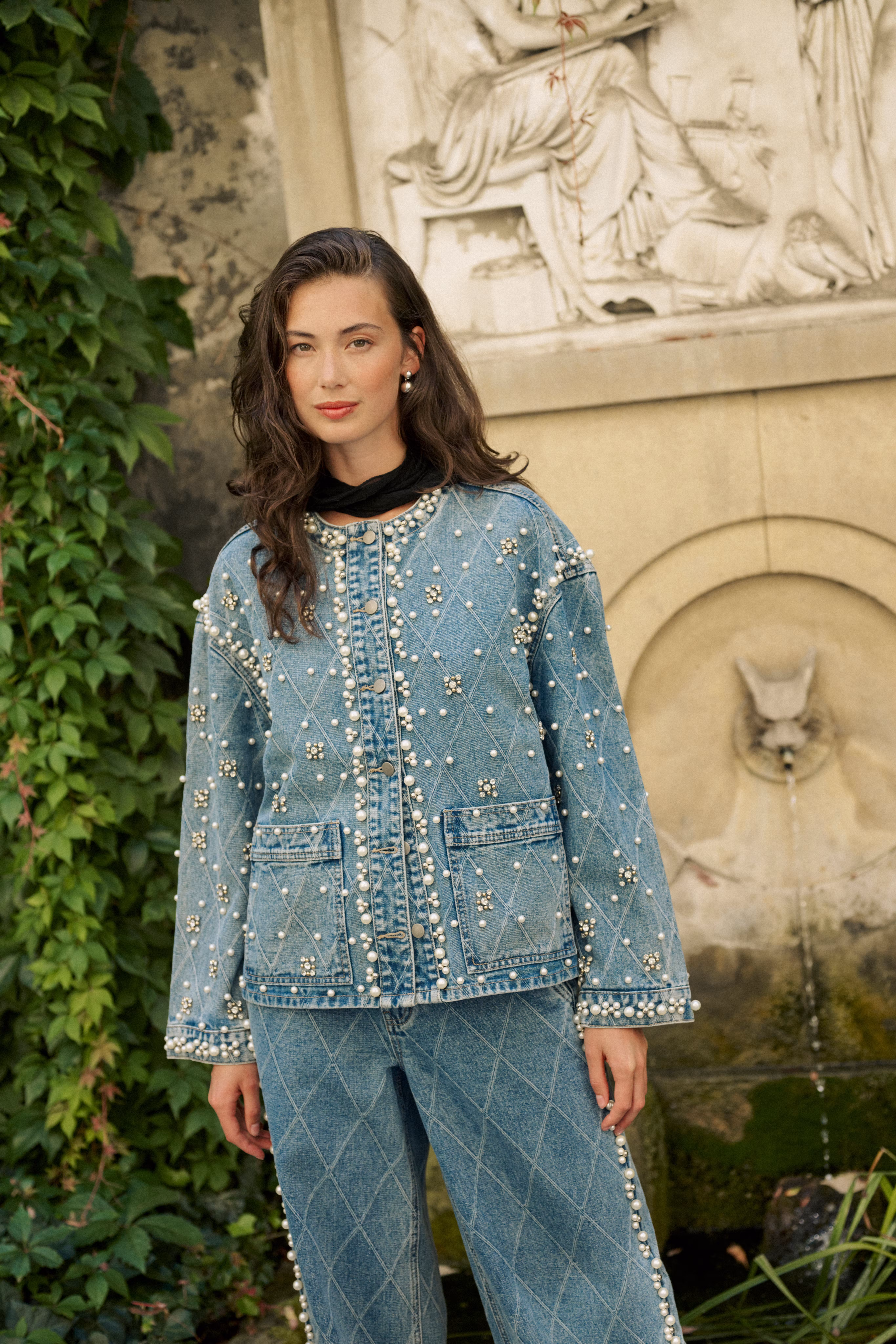 CUalys Denim jacket with pearls LOCATION NONE 50112279-500027