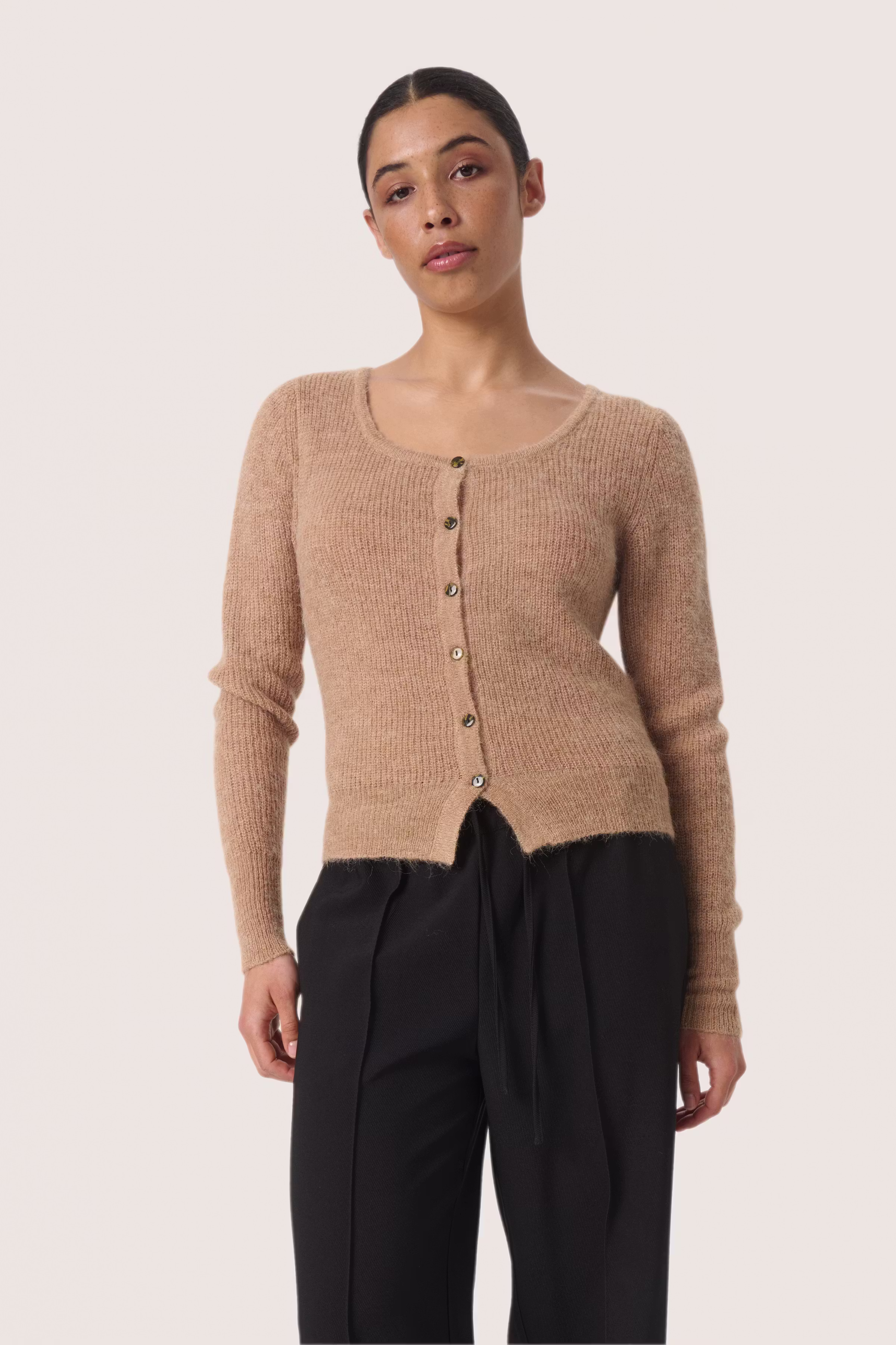 SLTuesday Cardigan in green and hydrangea stripe colour