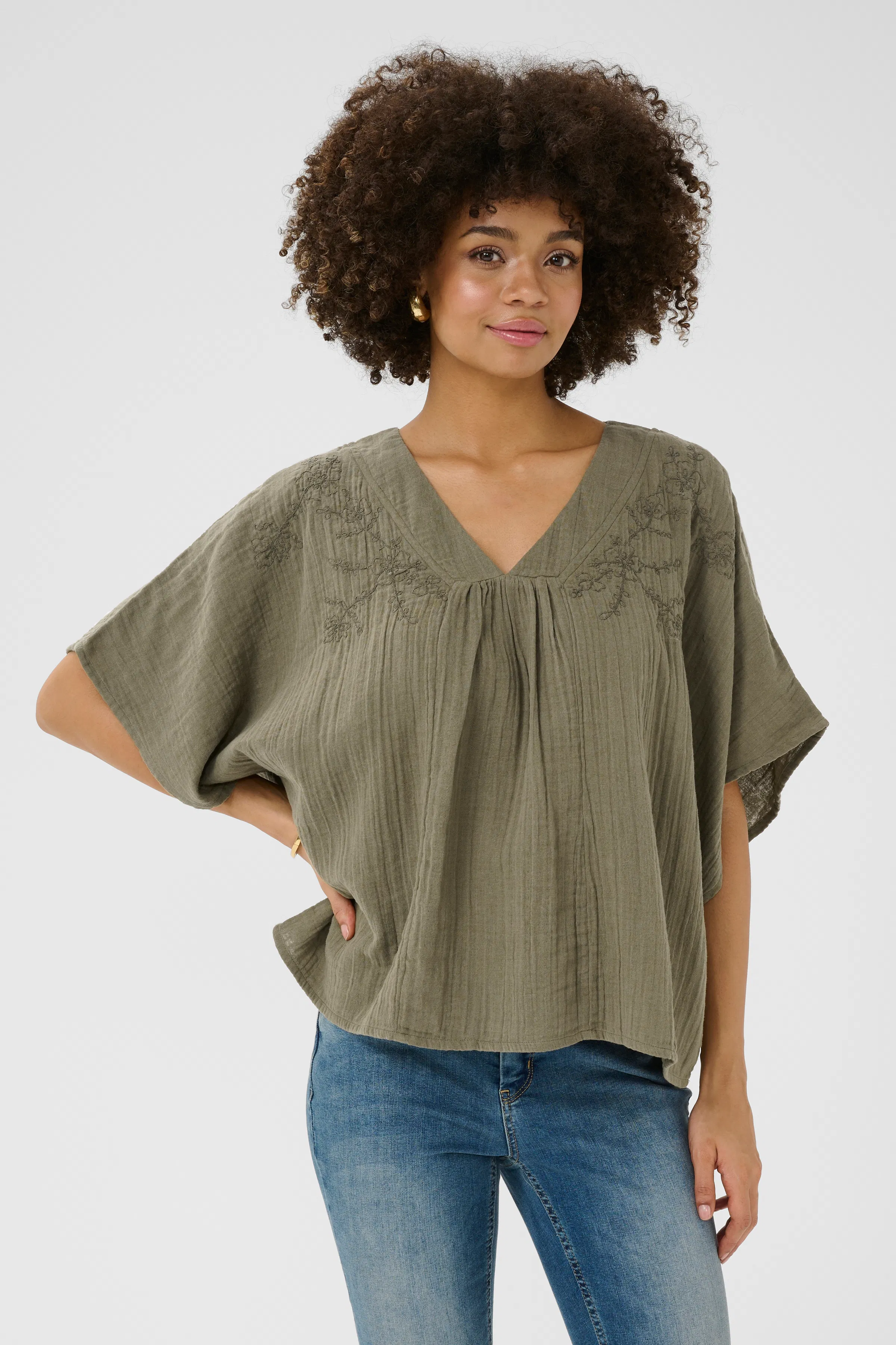 CUjelly Blouse in sand squares / nature viscose