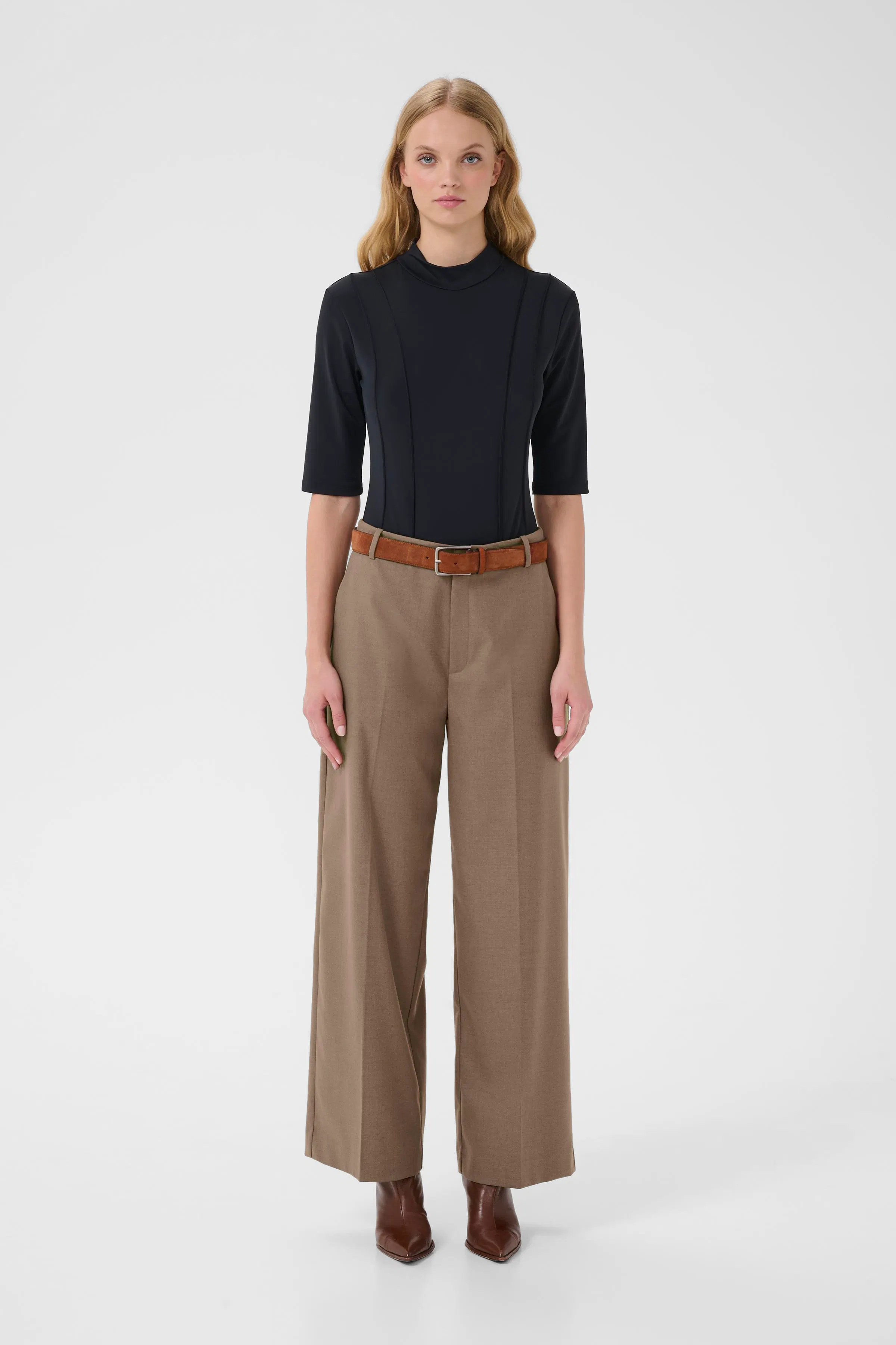 CaciaGZ Trousers in dark timberwolf melange / nature color