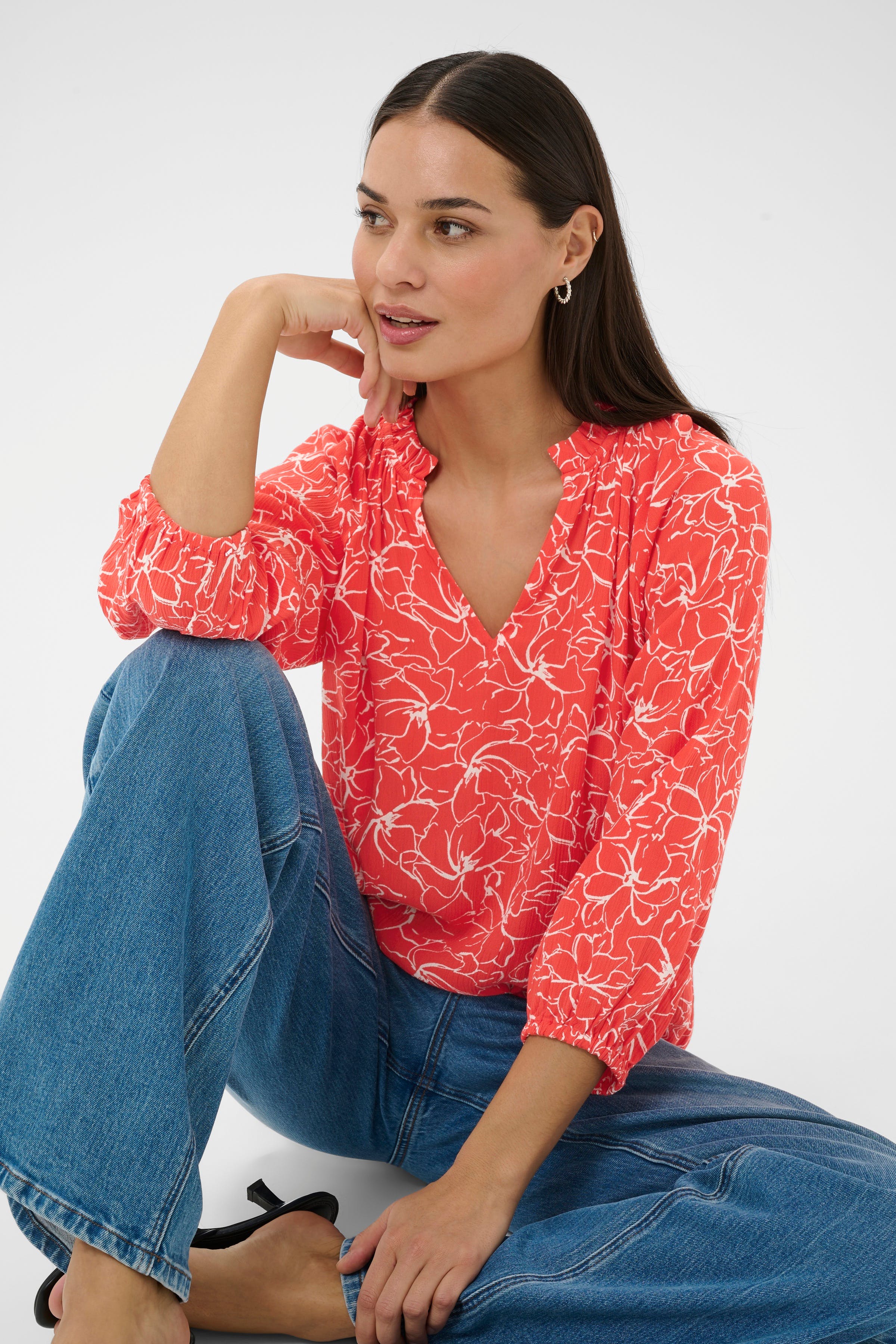 KAhill Blouse in soft chambray / blue polyester | KAFFE Clothing