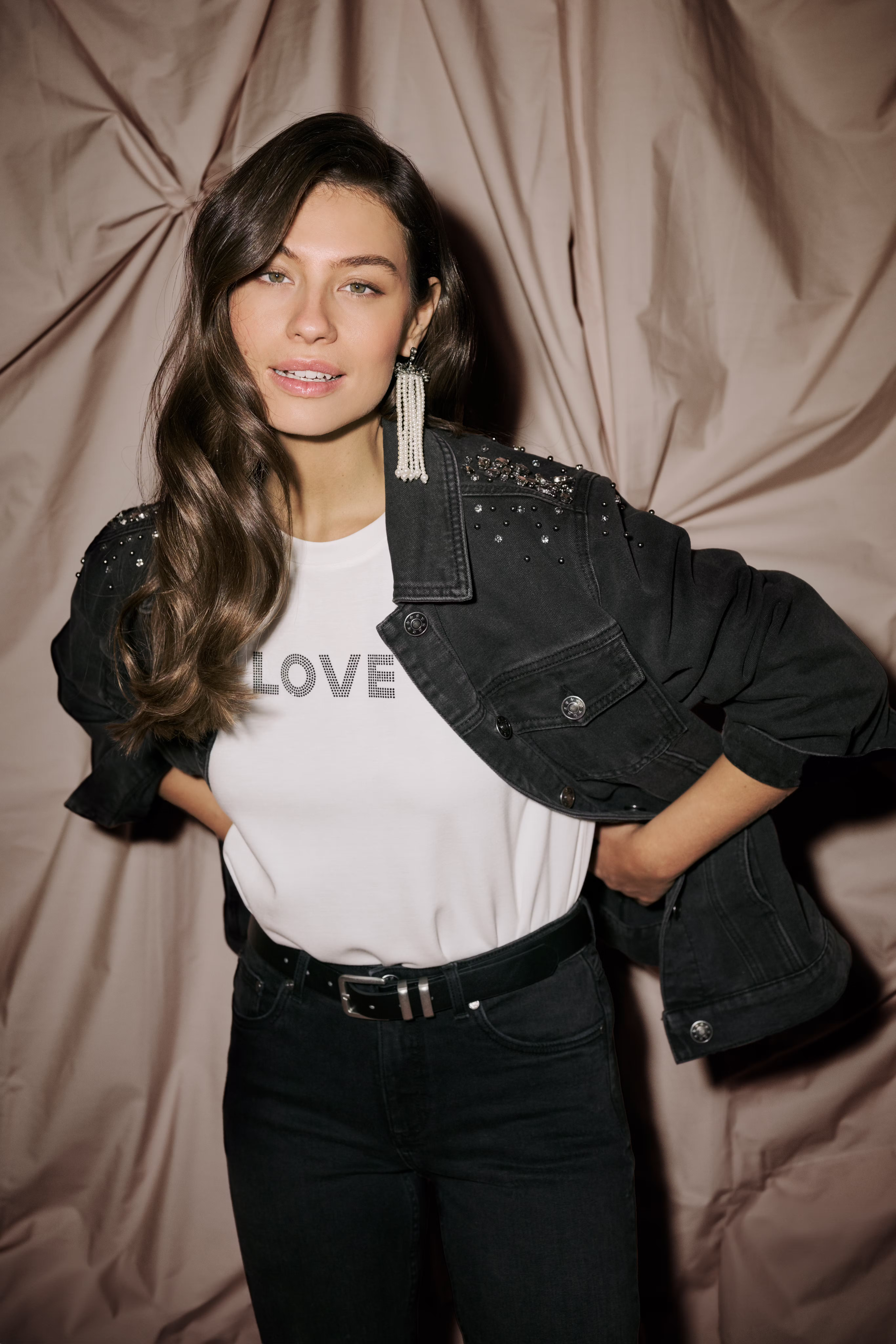 CUcally Embellished denim jacket LOCATION NONE 50112362-500064