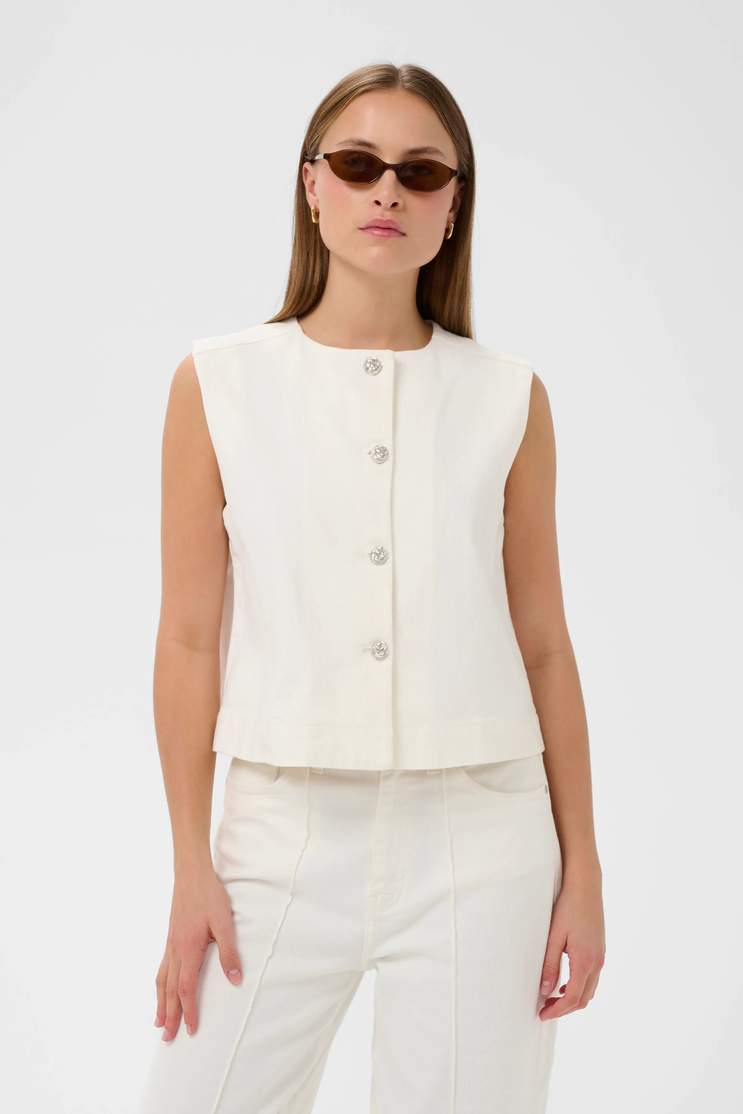 SLRina Waistcoat in whitecap gray / white cotton