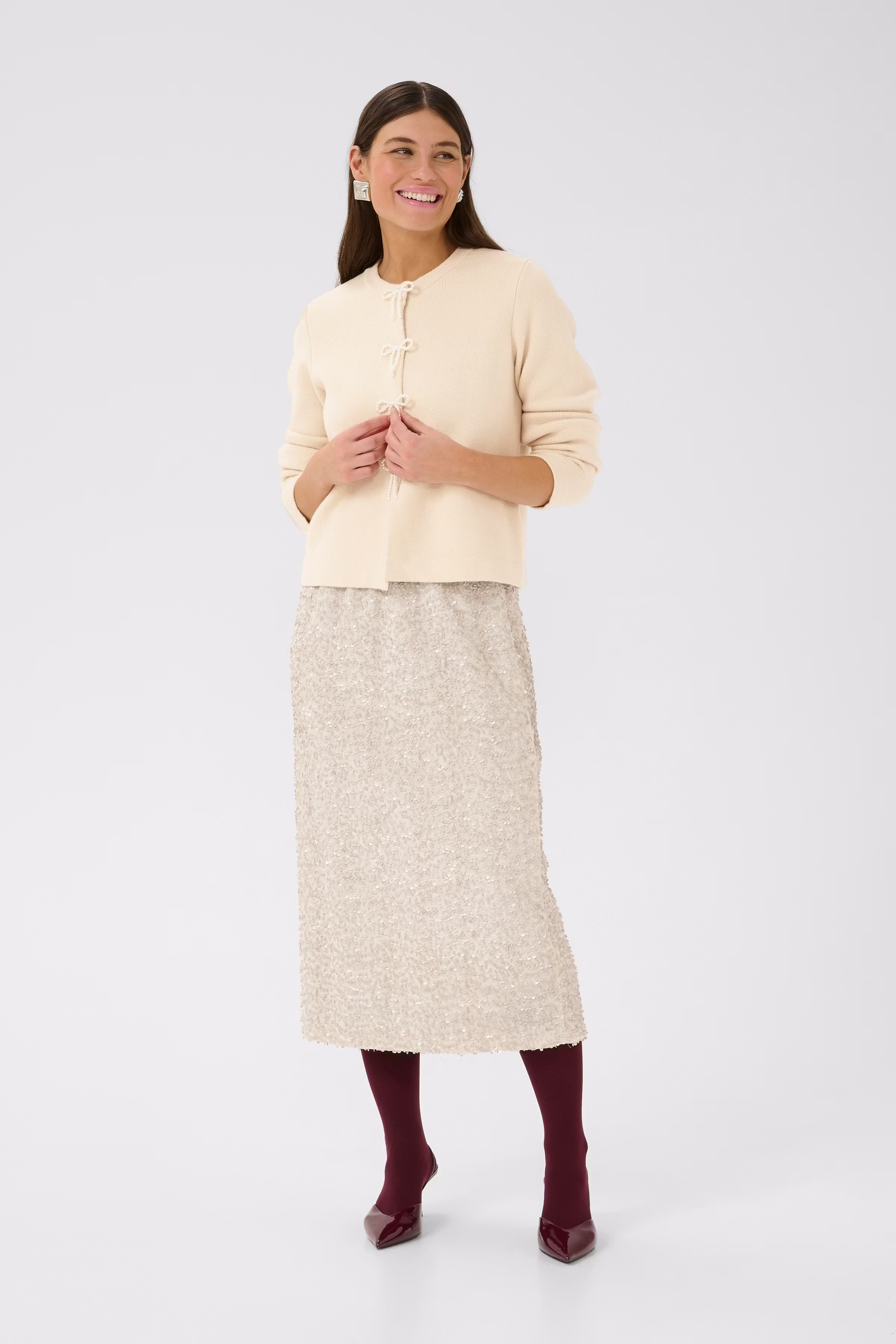 CUholiday Cardigan med sløjfer LOOKBOOK FRONT 50112543-130607