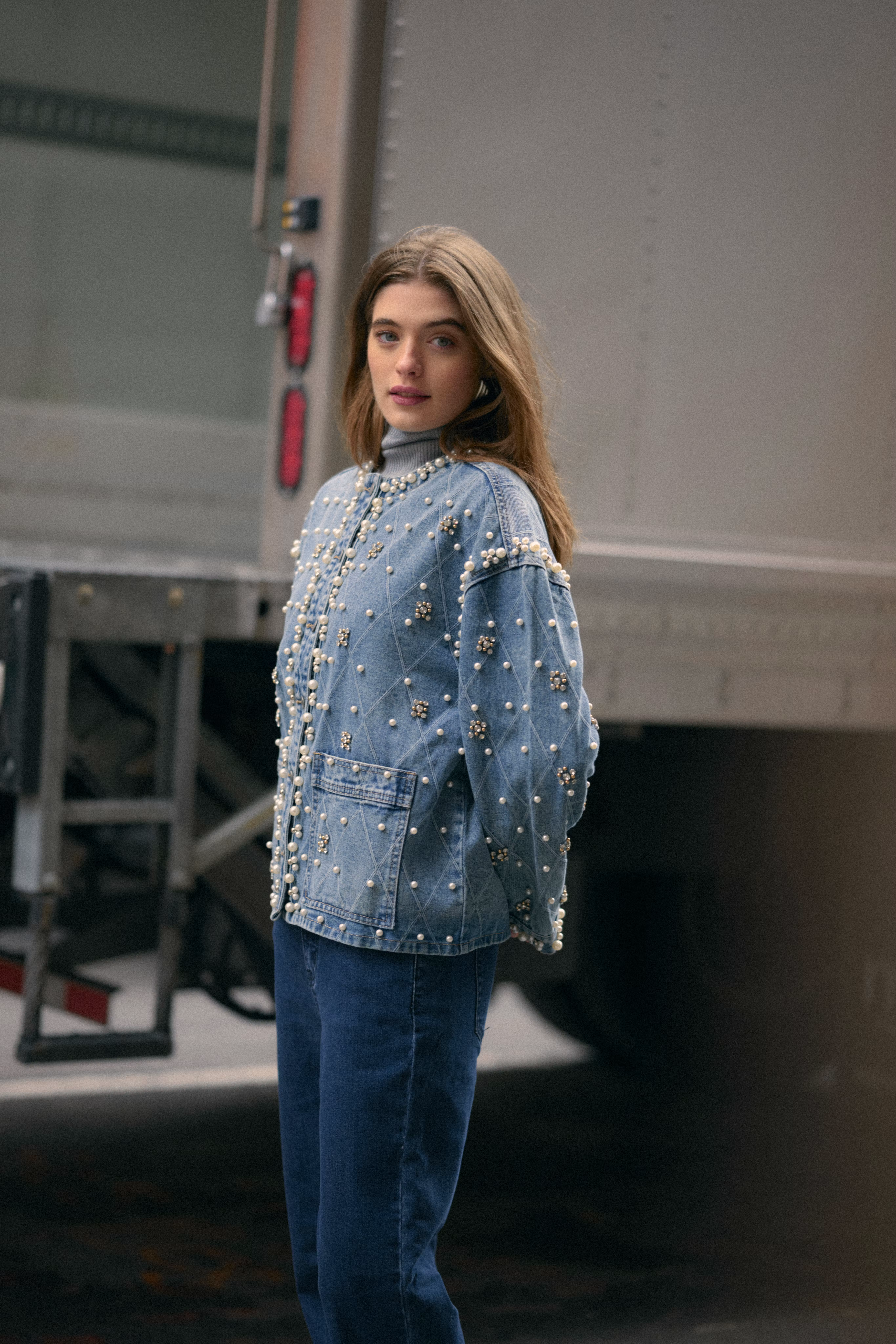 CUalys Denim jacket with pearls LOCATION NONE 50112279-500027