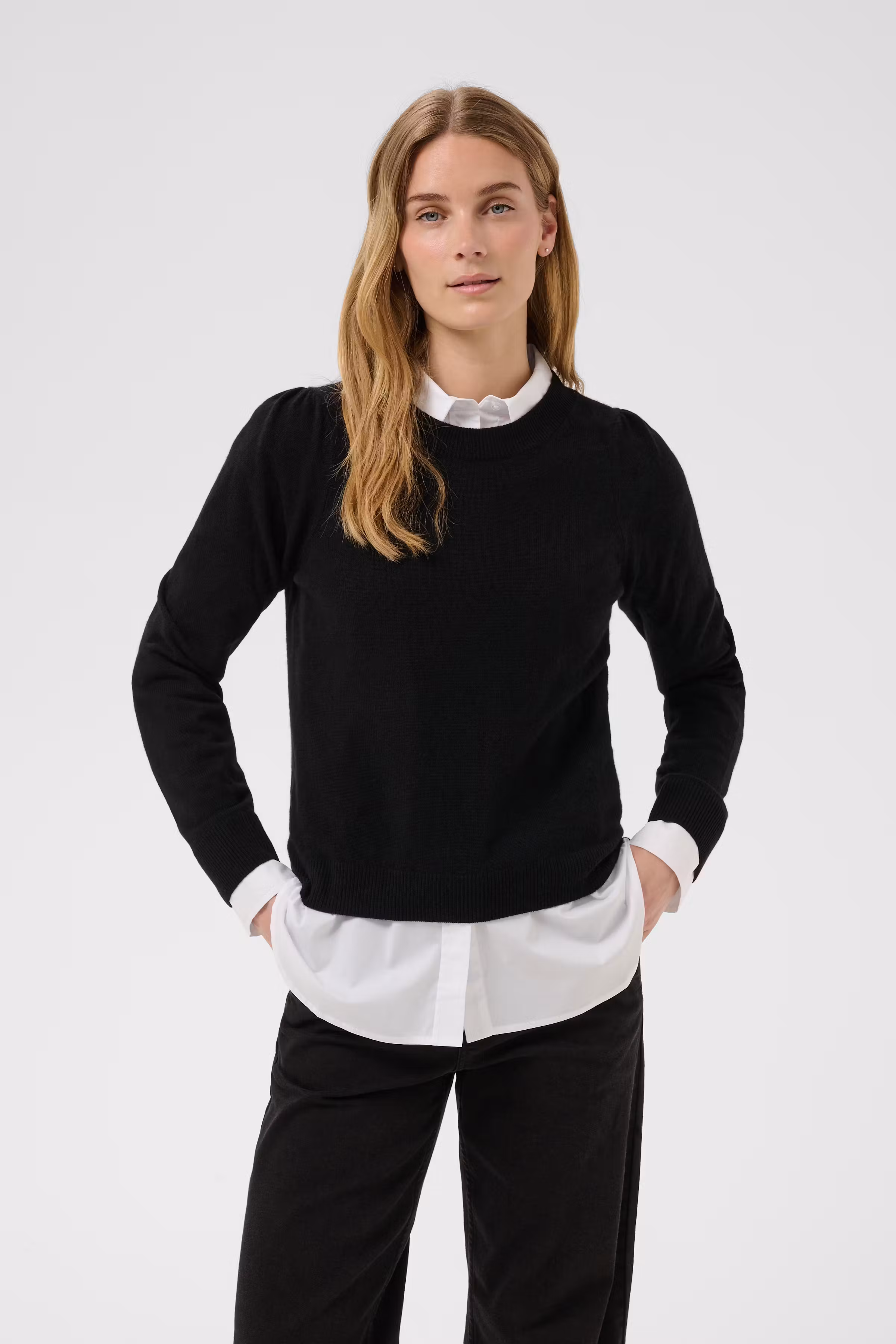 EvinaPW Cashmere striktrøje LOOKBOOK FRONT 30307337-194008