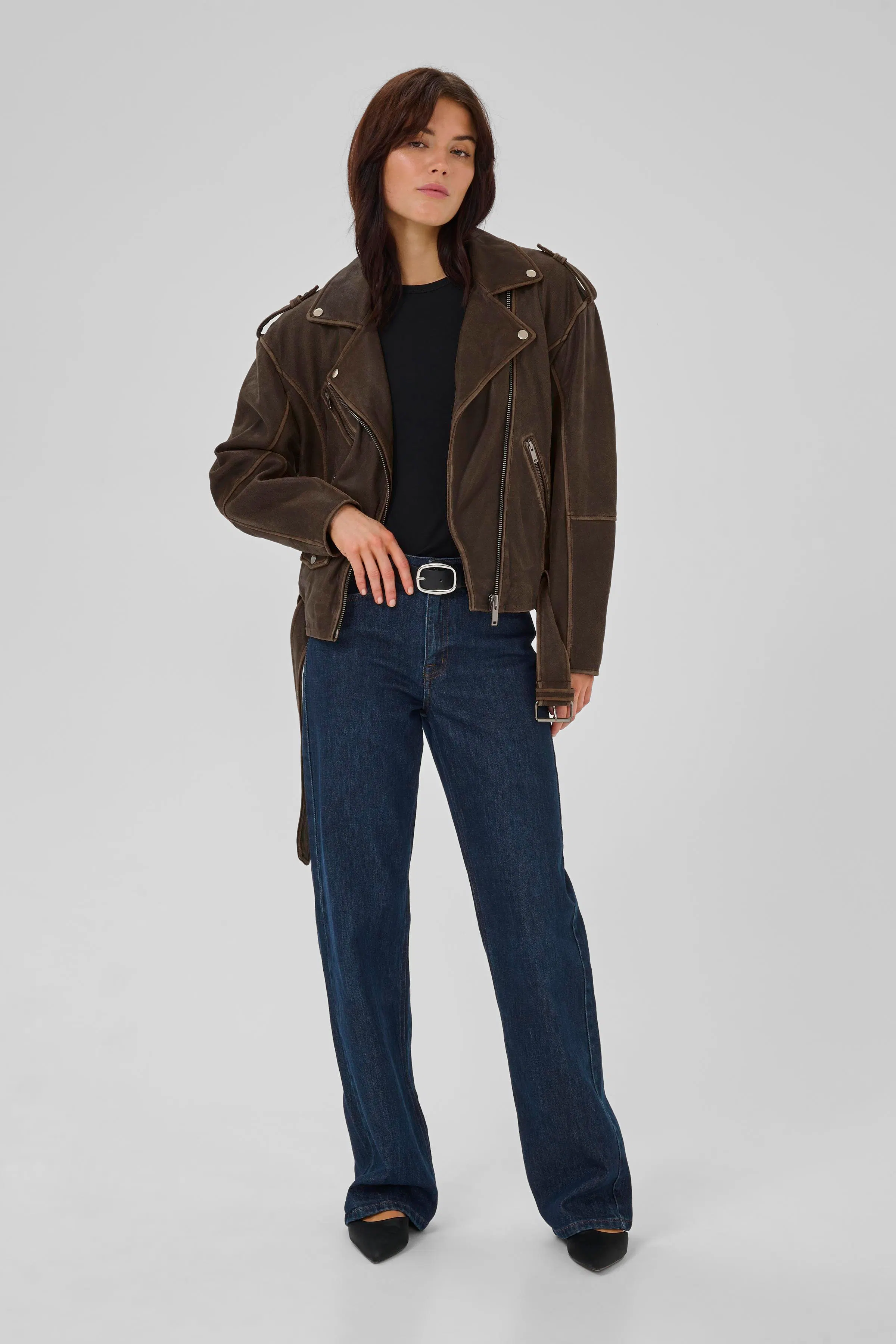 GZnaomi Leather jacket in cold vintage grey lamb leather | Companys