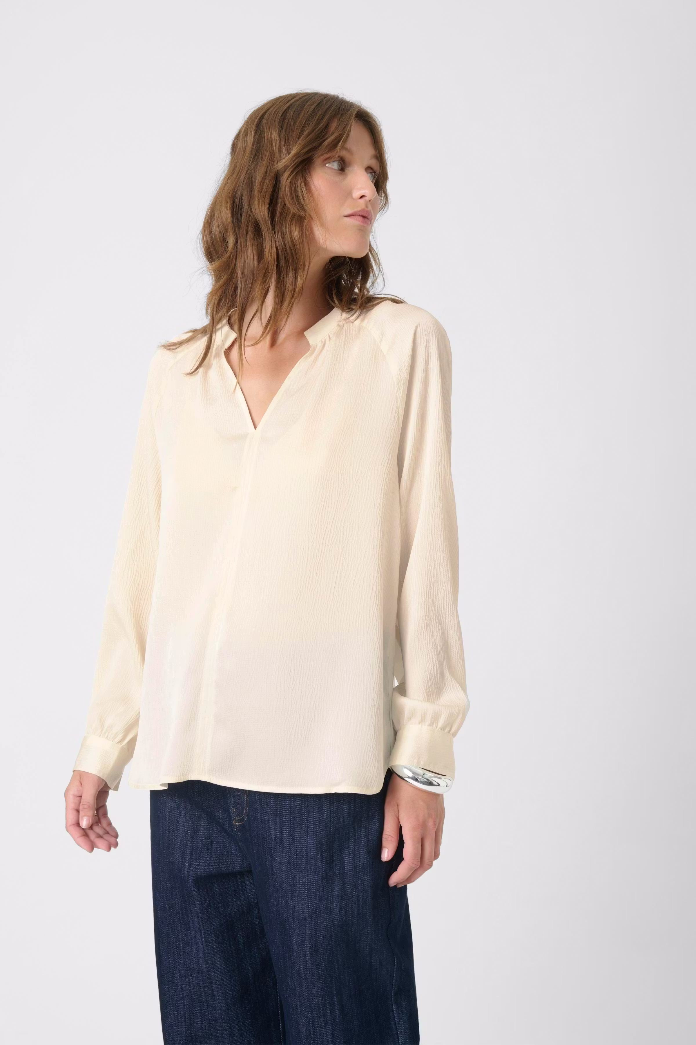【値下げ】meer. Color stitched blouse SLClara Blouse in morel / grey viscose