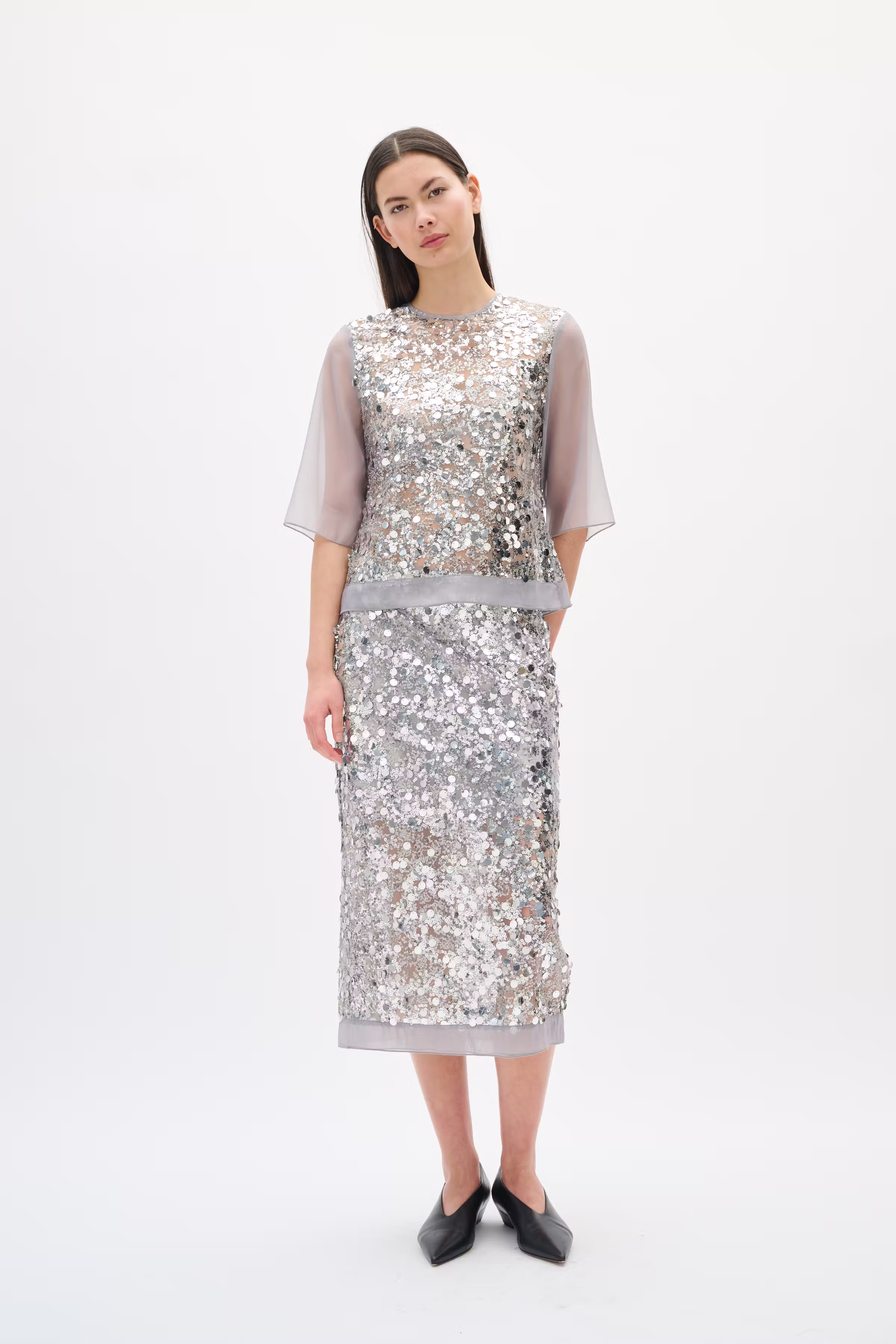 DAVINAIW Pailletten Bluse LOOKBOOK FRONT 30112030-145002