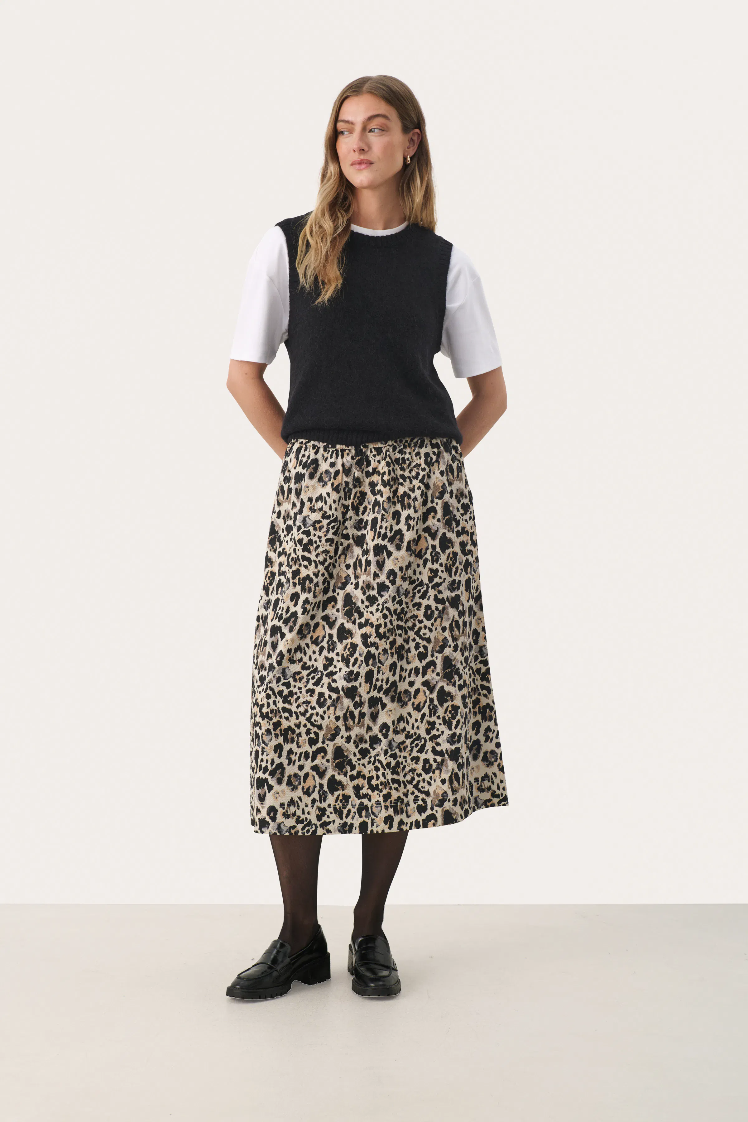 EmmelinePW Long skirt in deconstructed stripe / blue cotton