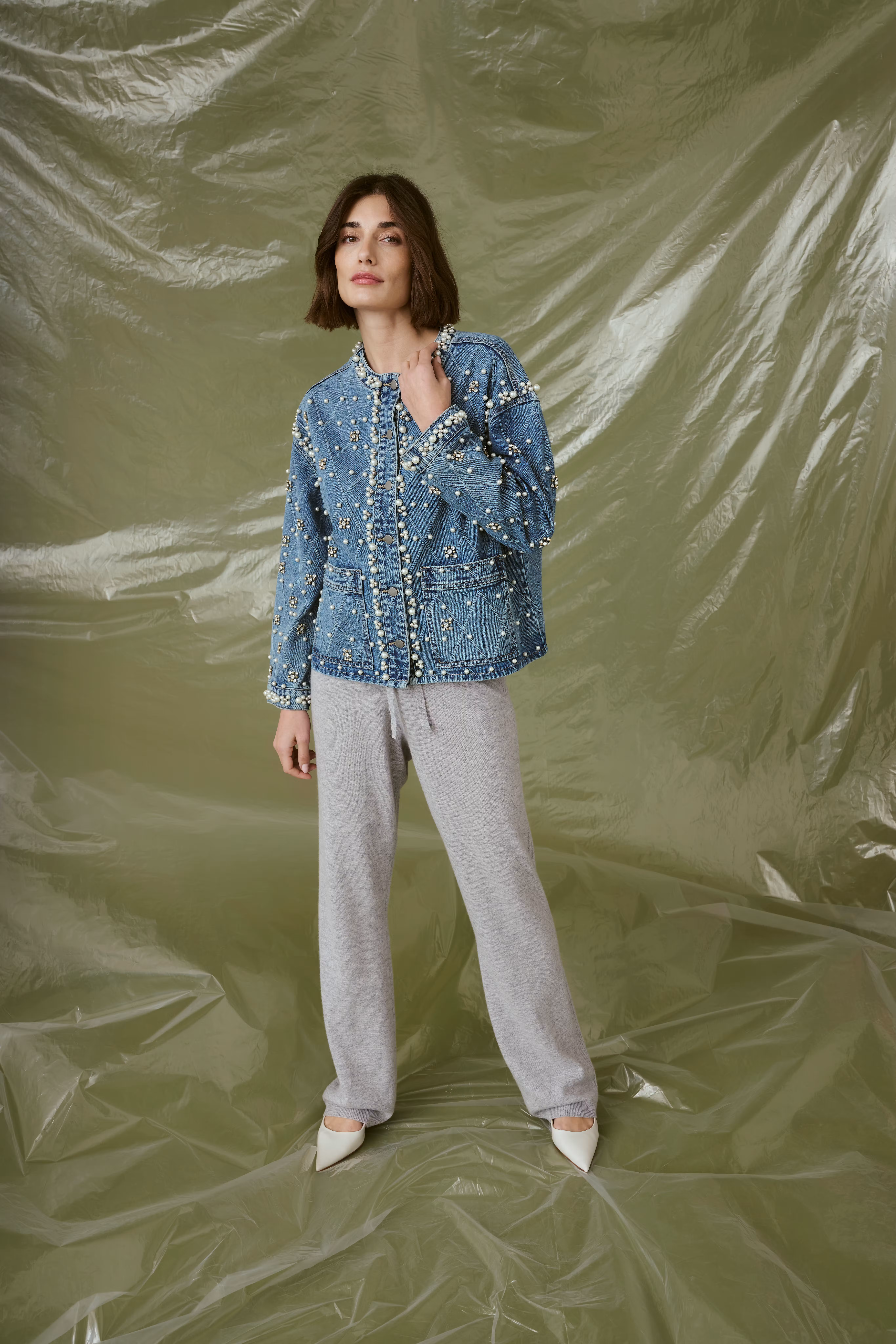 CUalys Denim jacket with pearls LOCATION NONE 50112279-500027