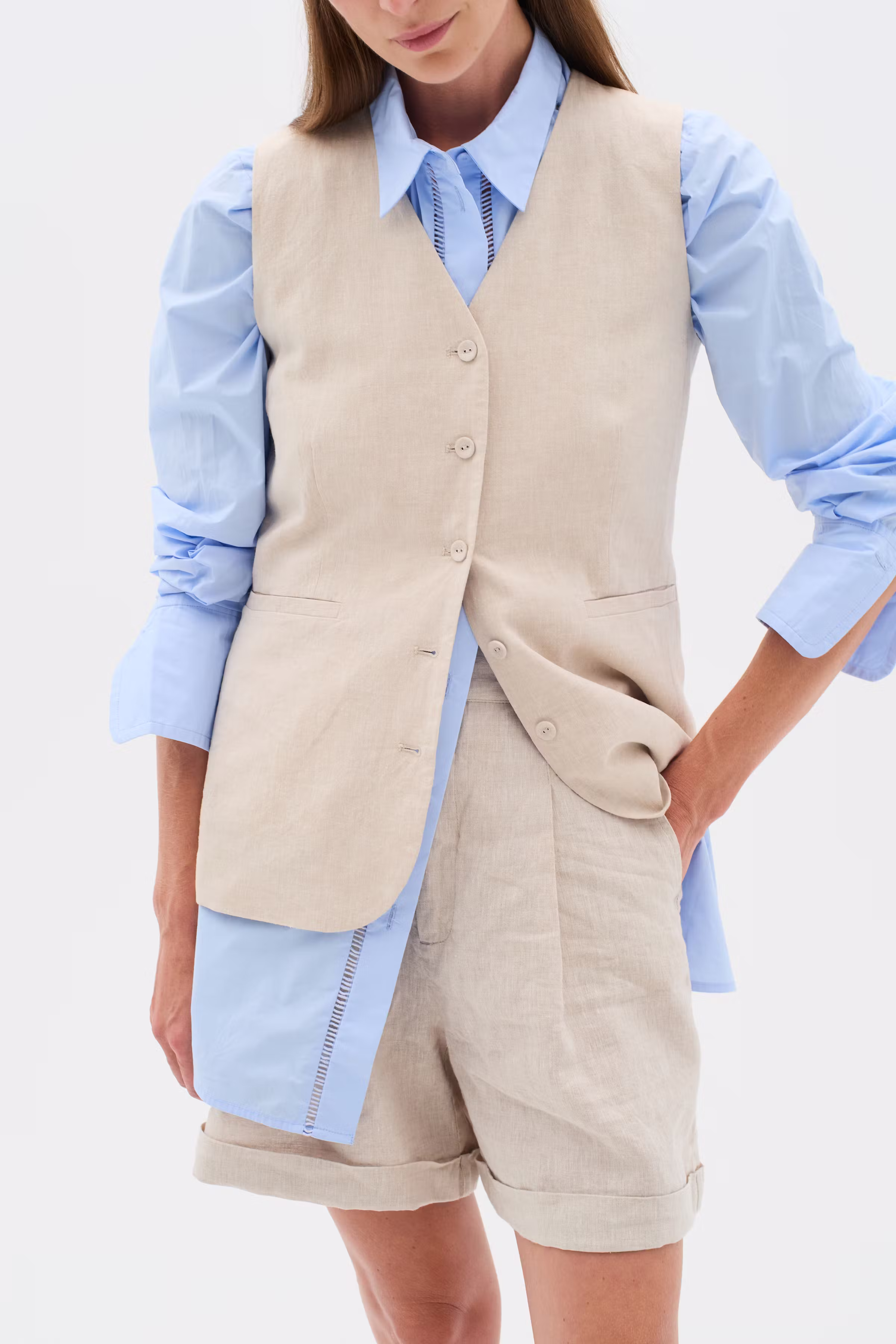 FaridaIW Leinen Weste LOOKBOOK FRONT 30110439-1304031