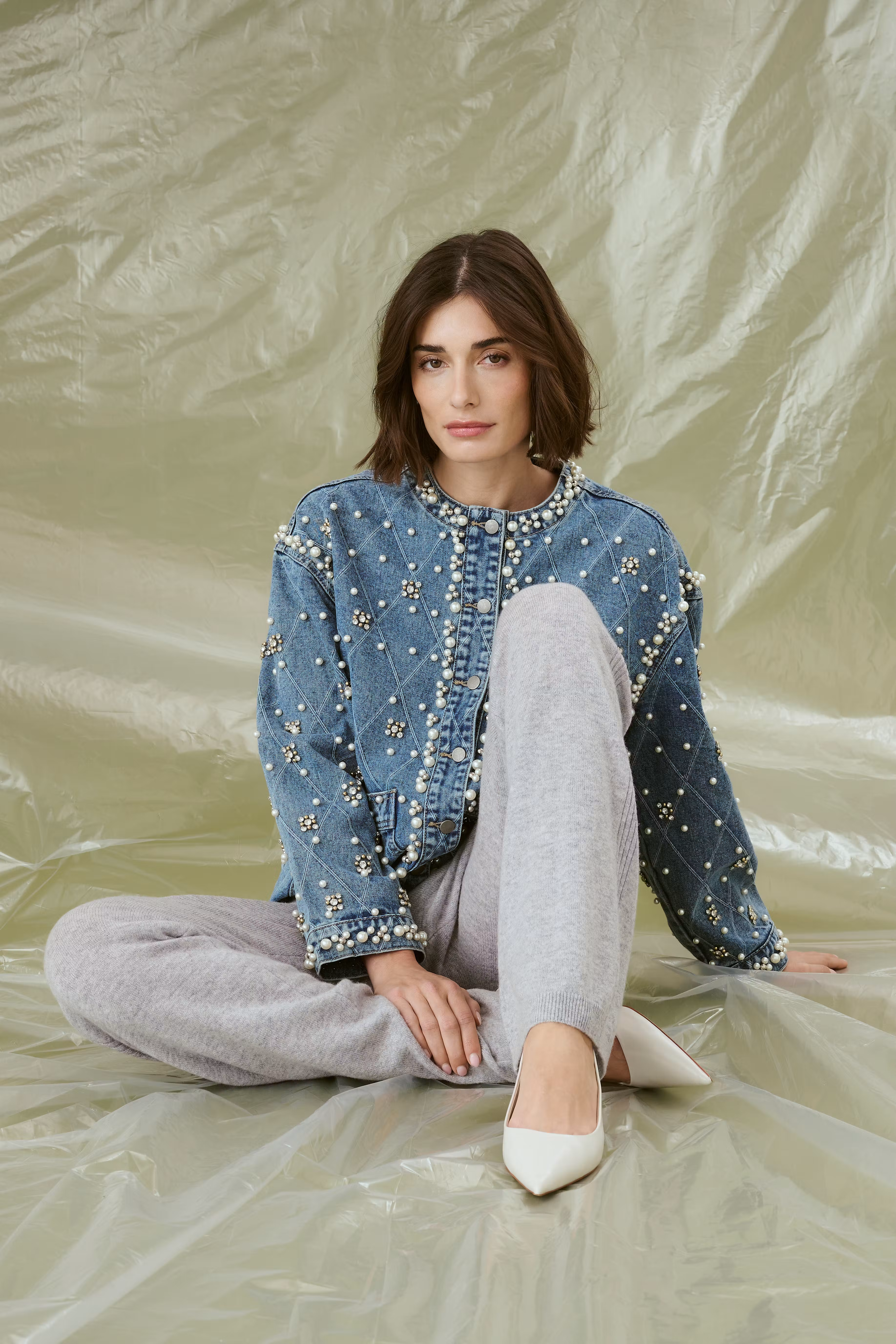 CUalys Denim jacket with pearls LOCATION NONE 50112279-500027