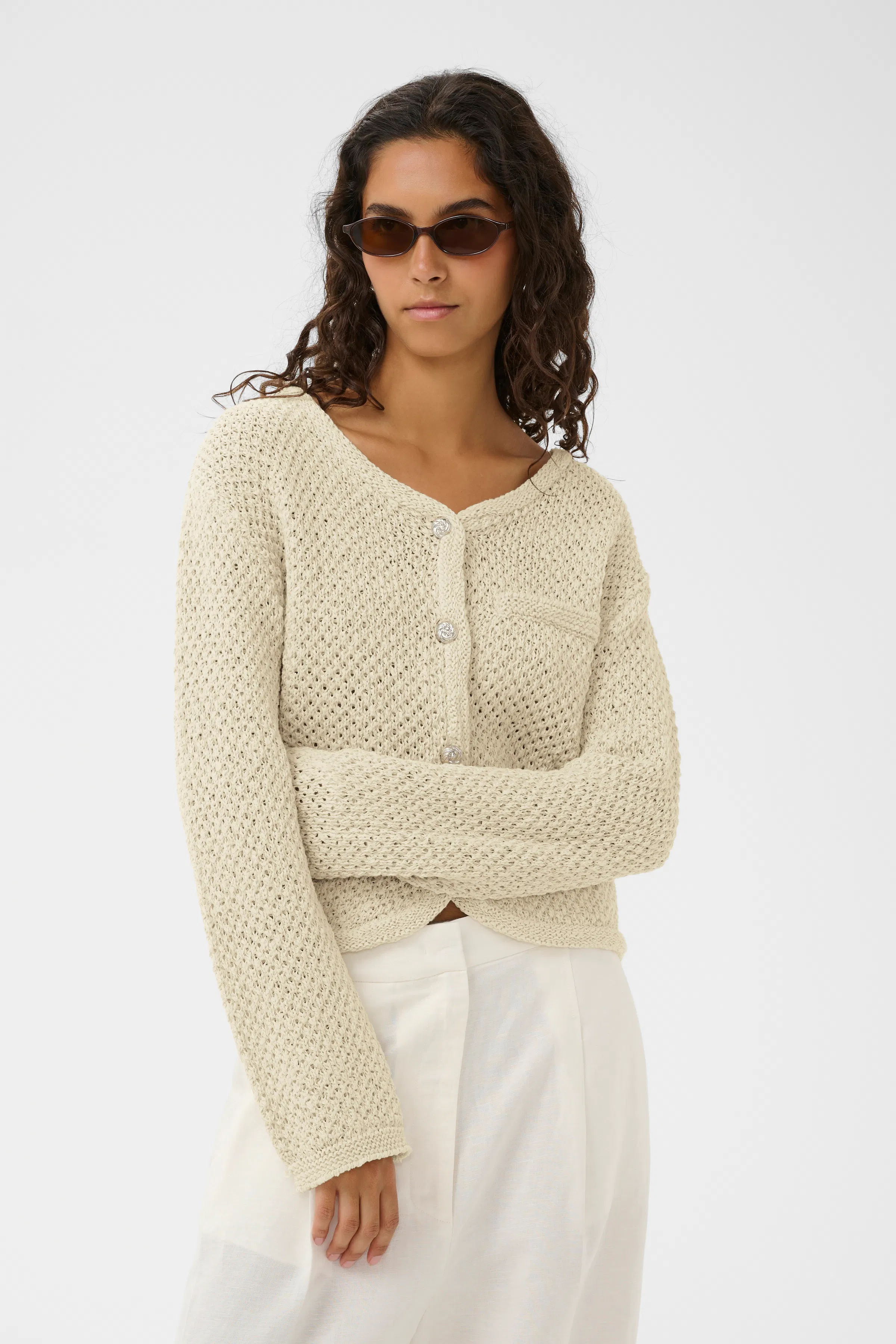 SLTuesday Cardigan in green and hydrangea stripe colour