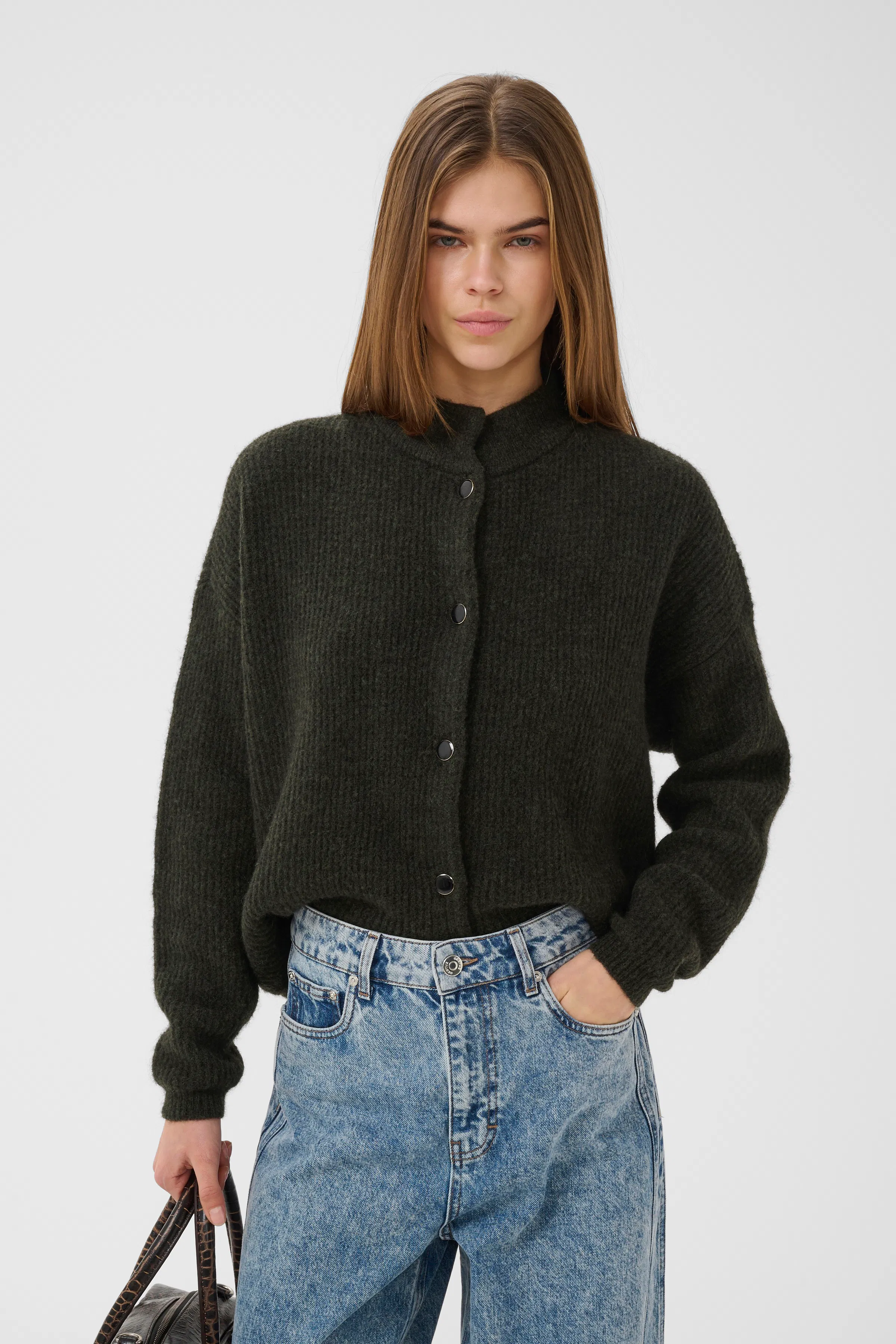 ManziGZ Cardigan in string melange / grey wool
