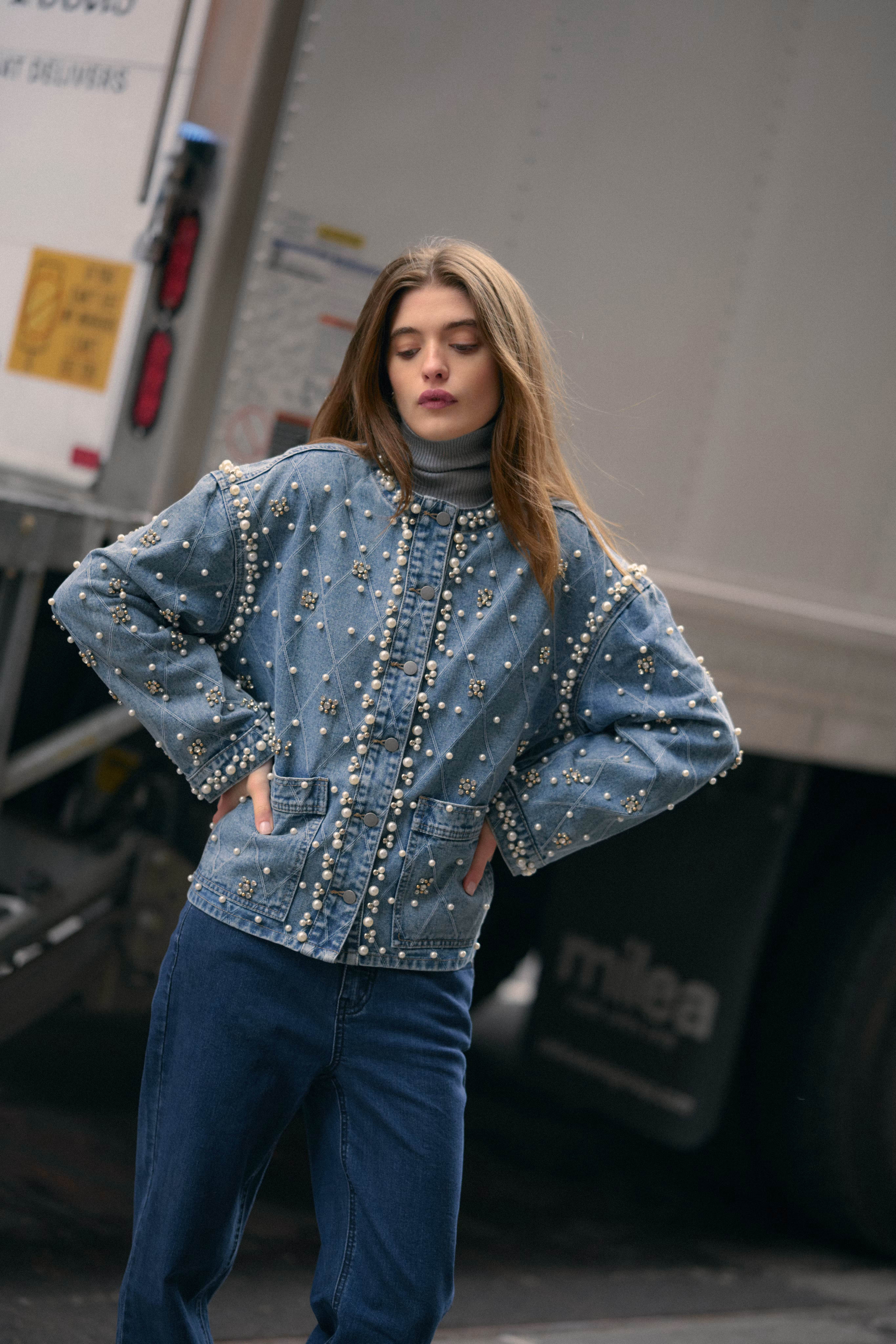 CUalys Denim jacket with pearls LOCATION NONE 50112279-500027
