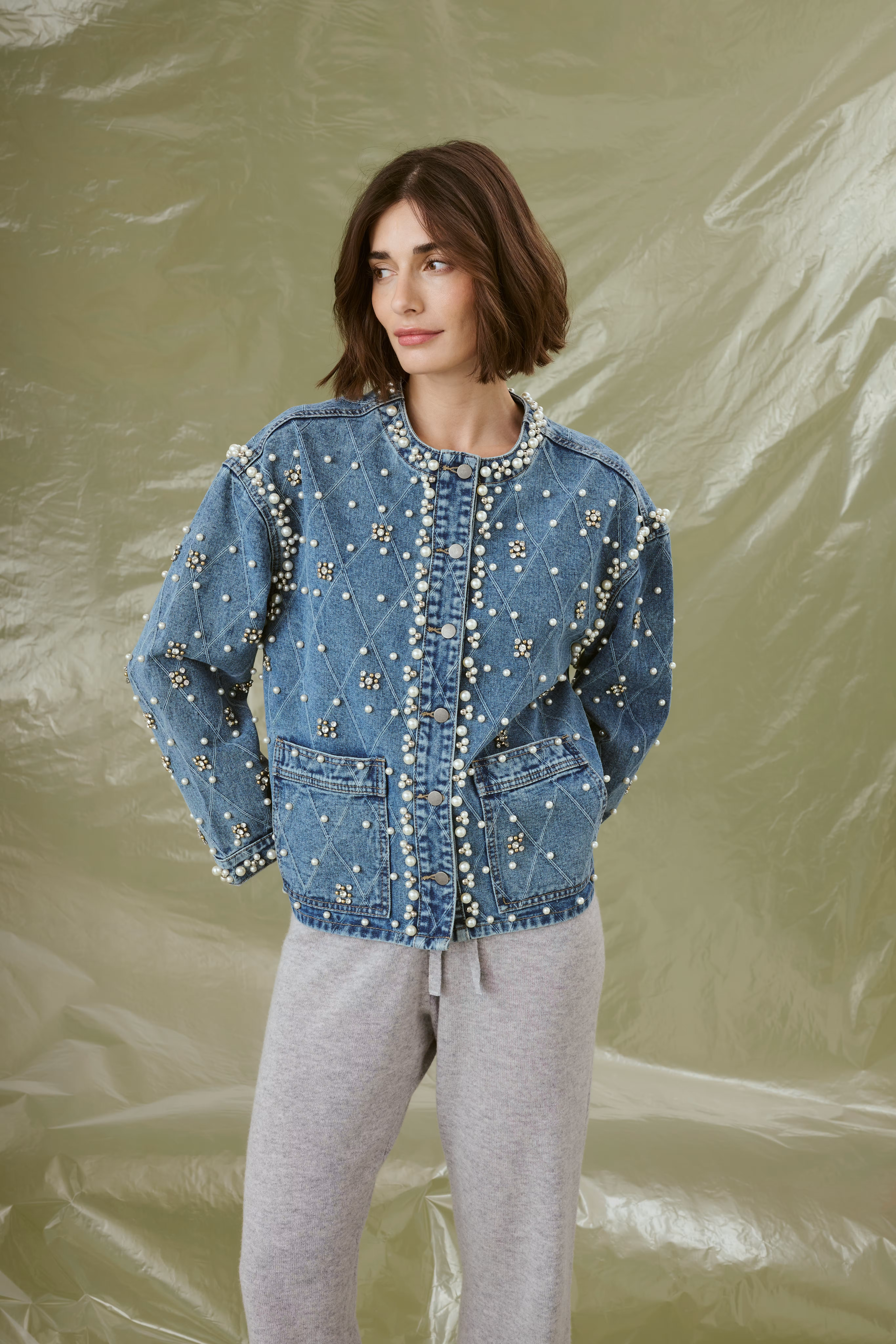 CUalys Denim jacket with pearls LOCATION NONE 50112279-500027