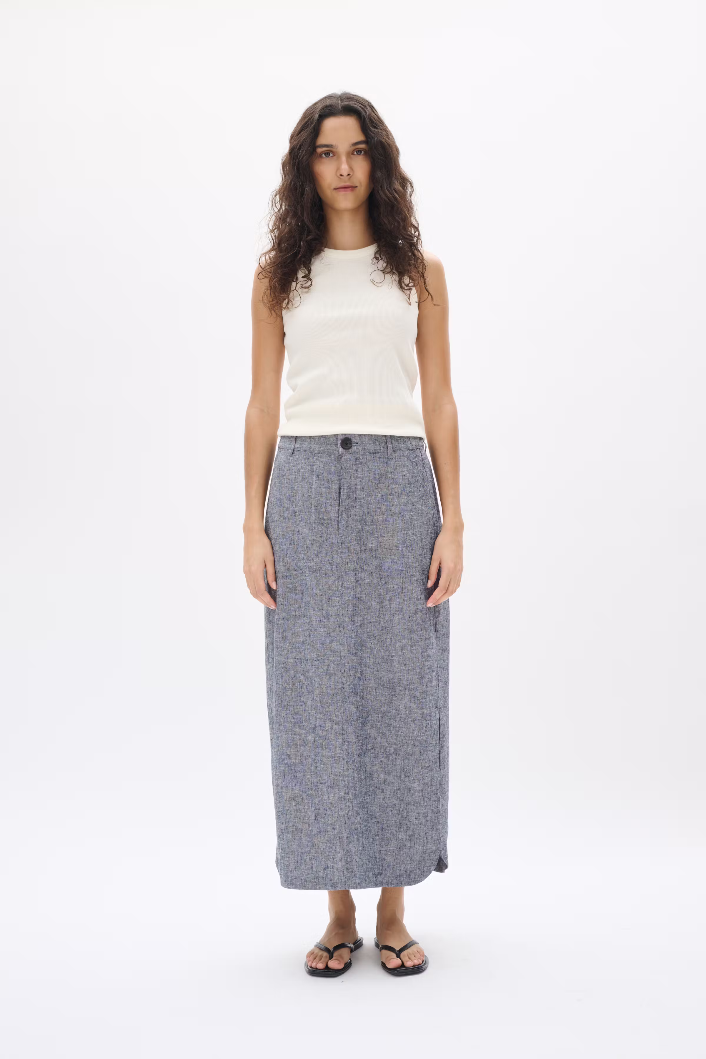 RimoneIW Linne Kjol LOOKBOOK FRONT 30110364-302004