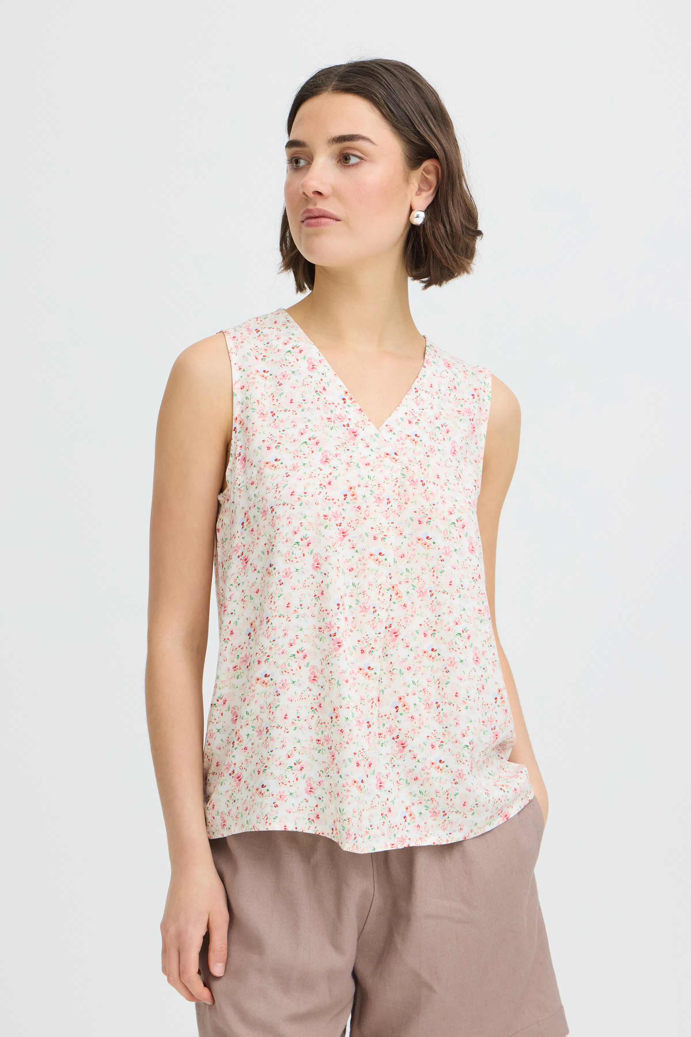 FRJOSIE T-shirt in hydrangea stripe / blue polyester | Fransa