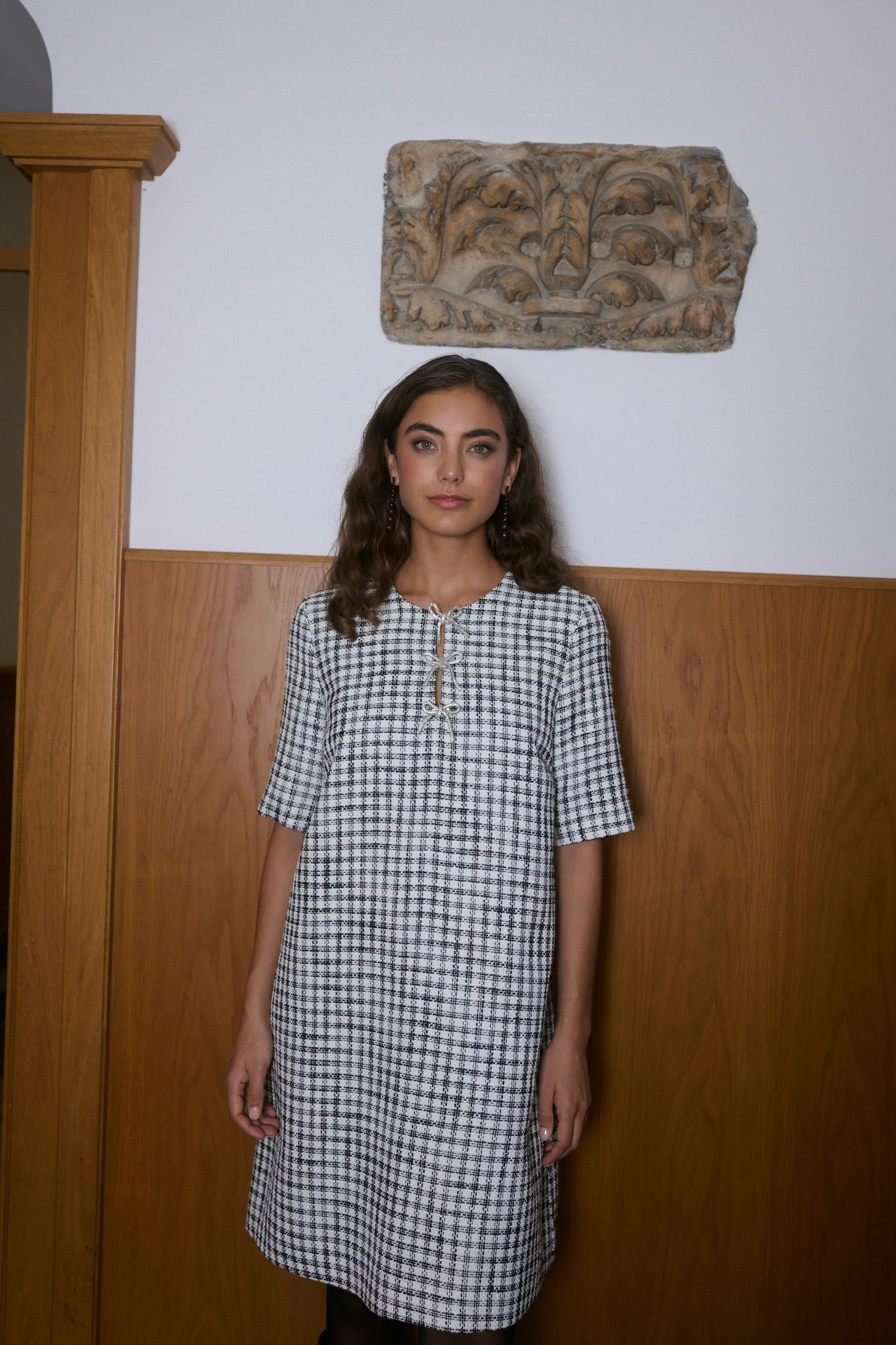 CUheaven Bouclé dress with bows LOCATION NONE 50112515-108698