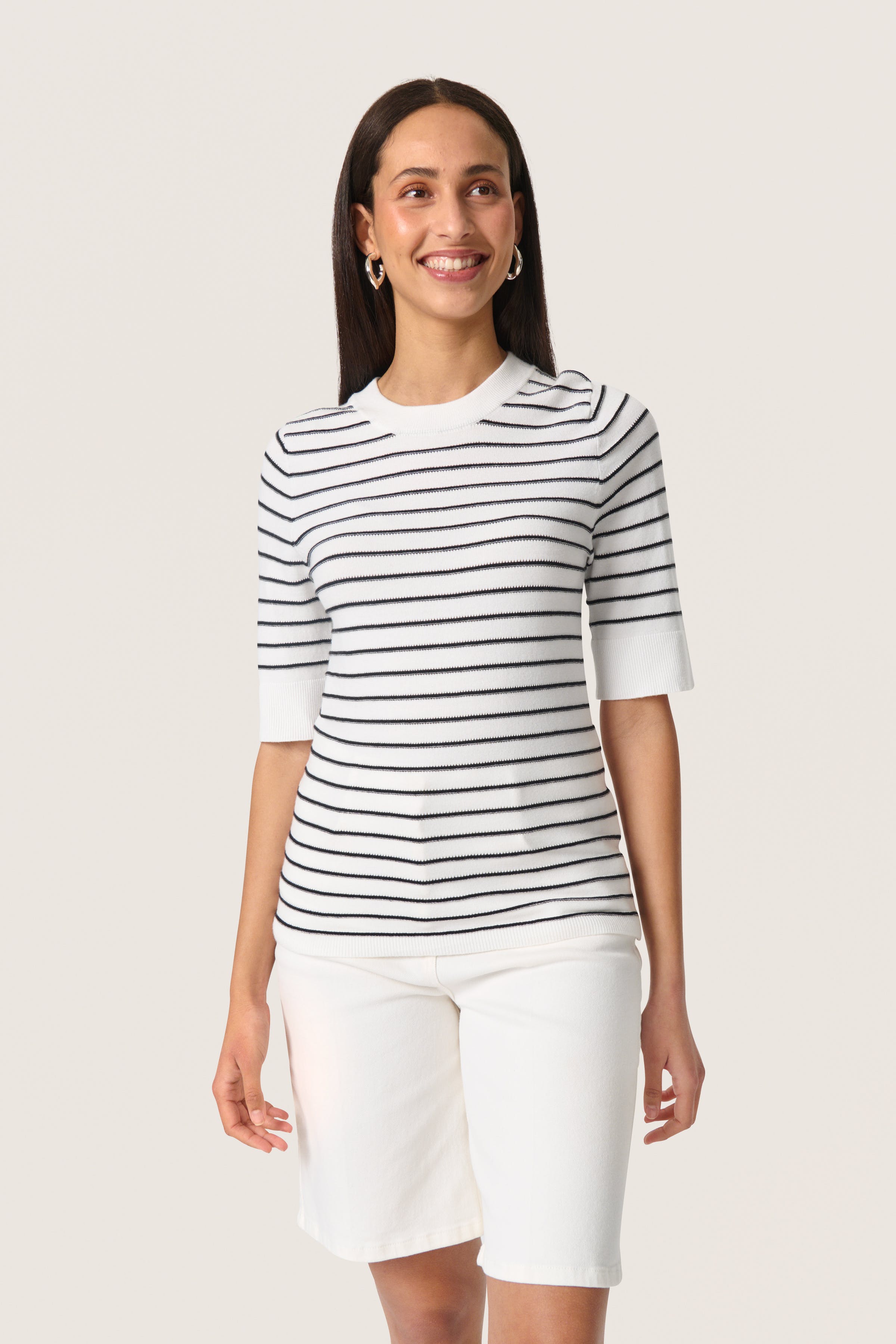 トップス sovisoon Classic Lace Sweat SLSpina Pullover in broken white w black stripe colour