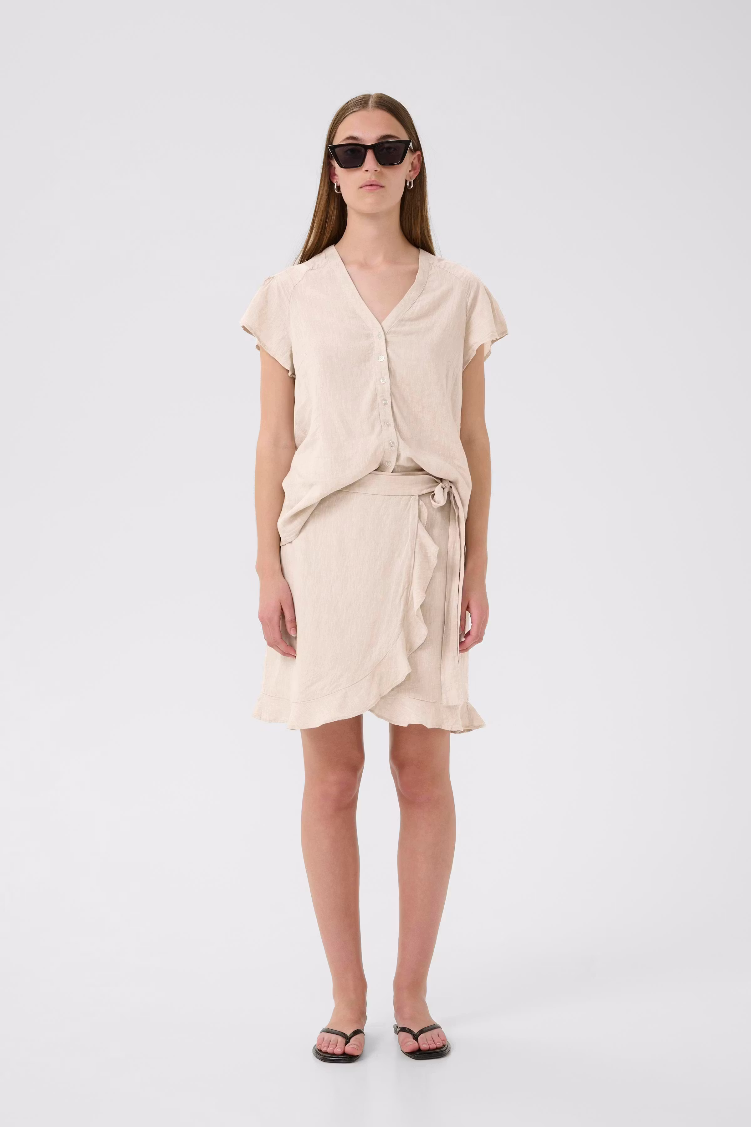 FaridaIW Linne Kjol LOOKBOOK FRONT 30110440-1304031