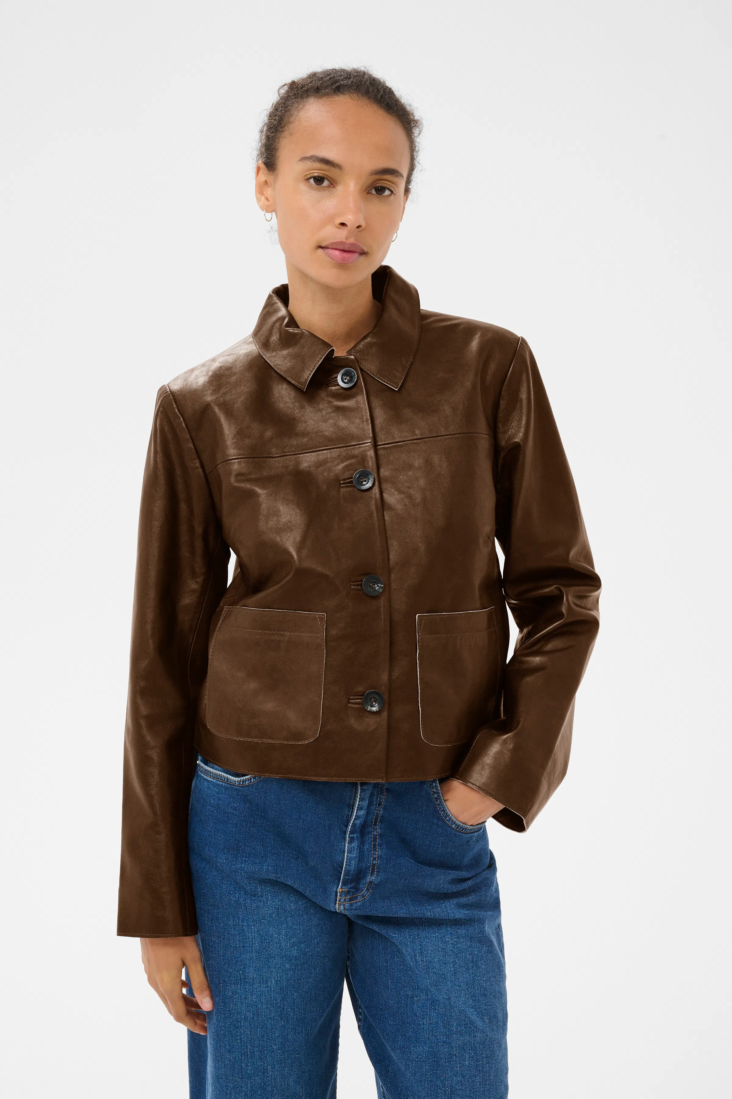 FrancesPW Leather jacket in mole' / brown colour