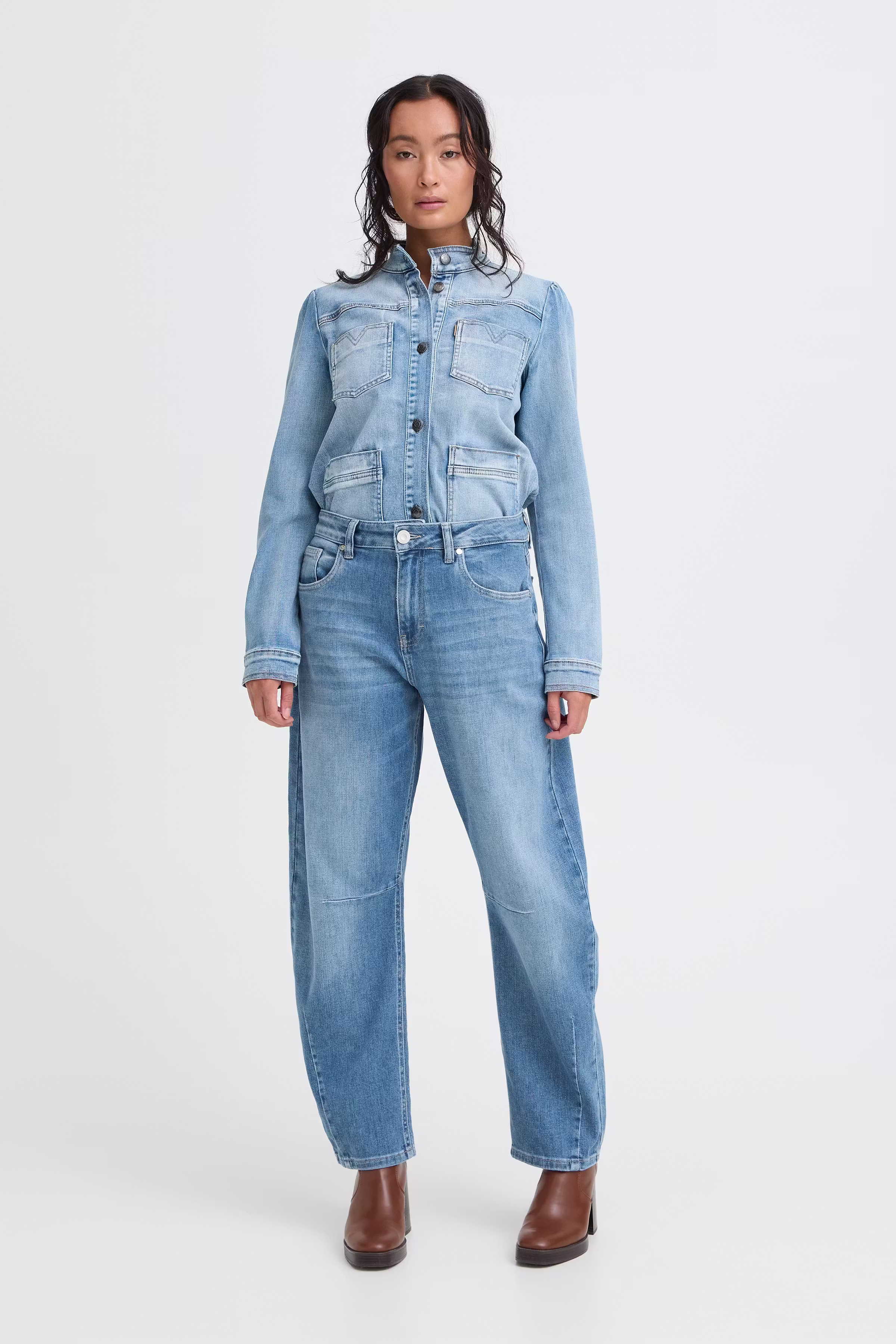 PZSUZY HW Curved Jeans Skinny leg in un-washed denim / blue cotton