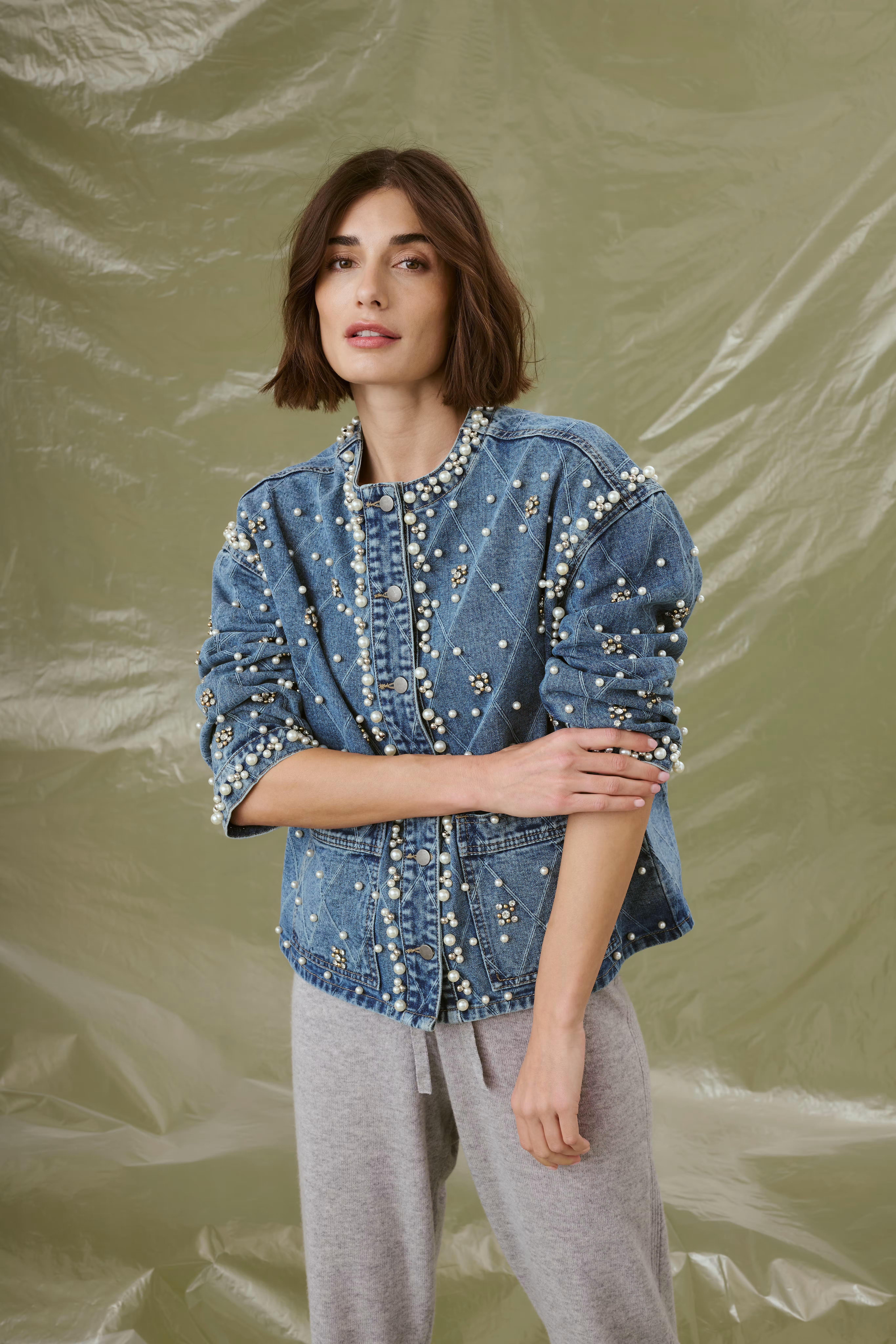 CUalys Denim jacket with pearls LOCATION NONE 50112279-500027