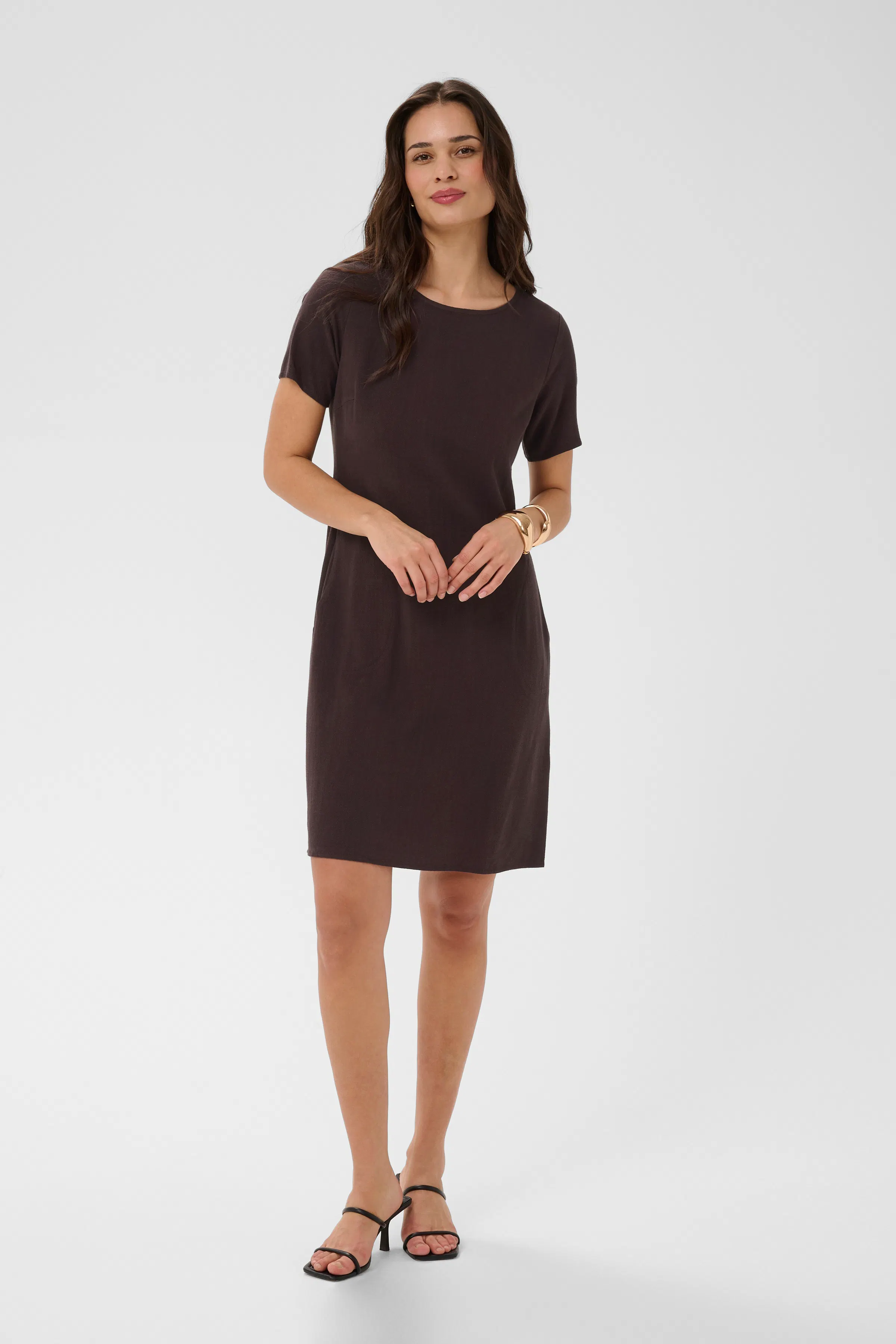 0039 Italy Knielange linnen jurk met platte kraag, model 'Lina' in roze