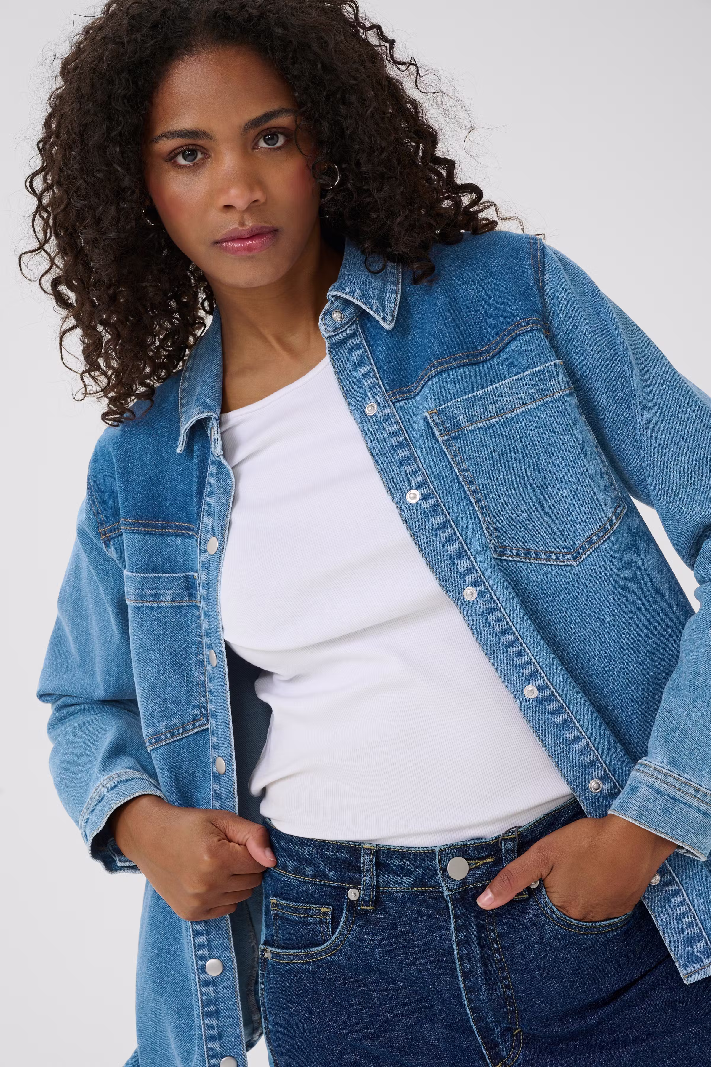 KAsinem Denim Skirt in medium blue denim colour | KAFFE Clothing