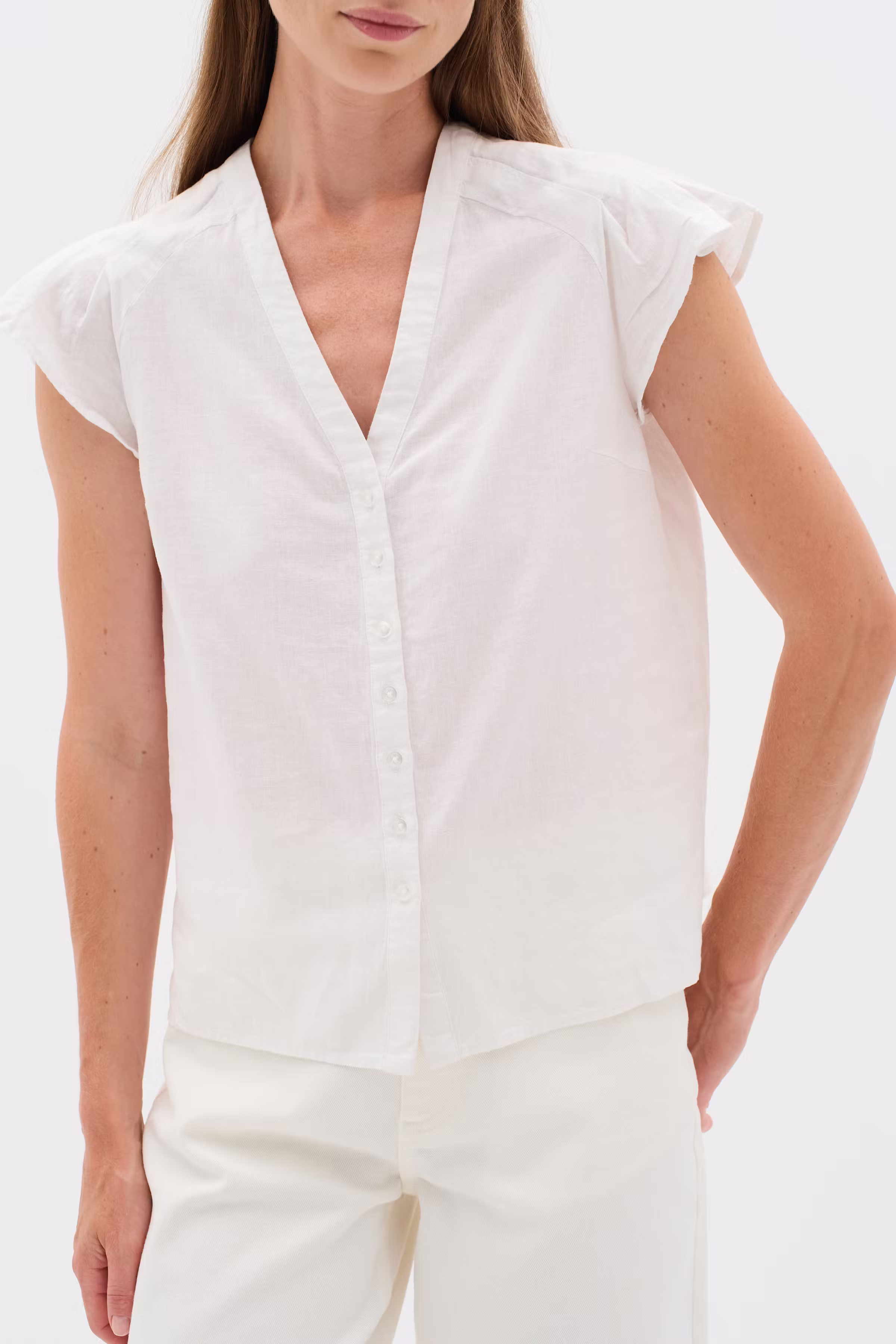 FaridaIW Hør Top LOOKBOOK FRONT 30110435-300001